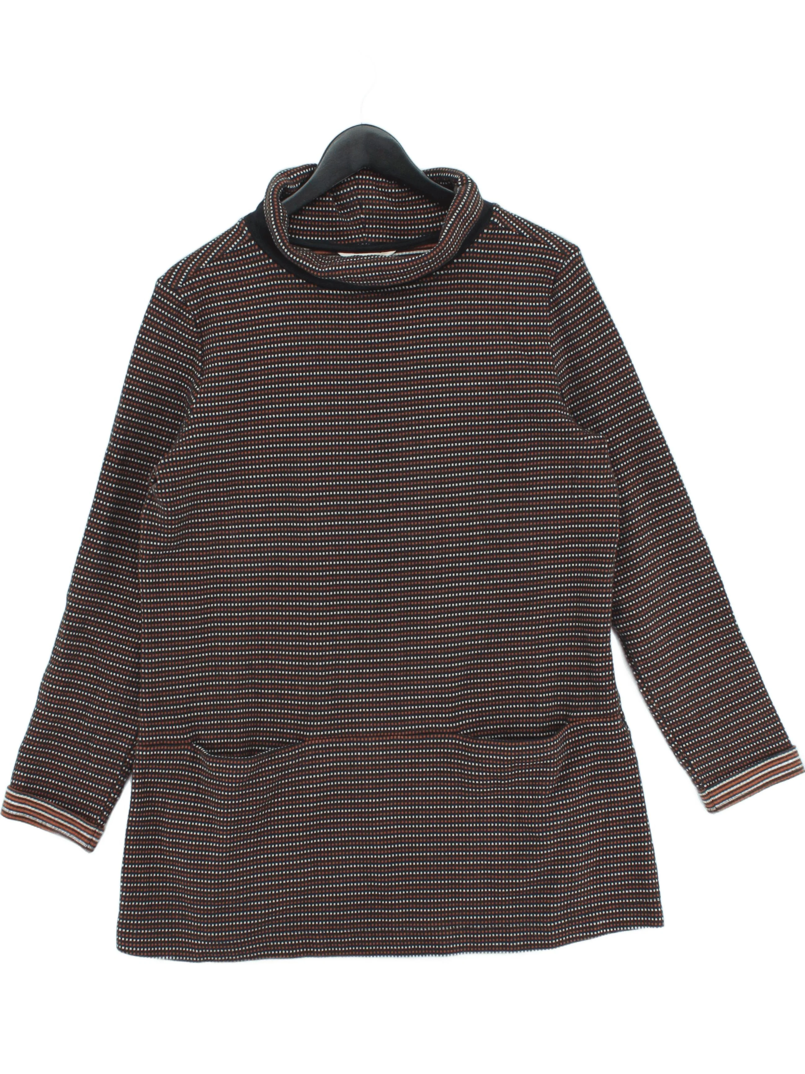 SEASALT CORNWALL Women's Top UK 14 Brown 100% Cotton Long Sleeve Mock Neck Tunic