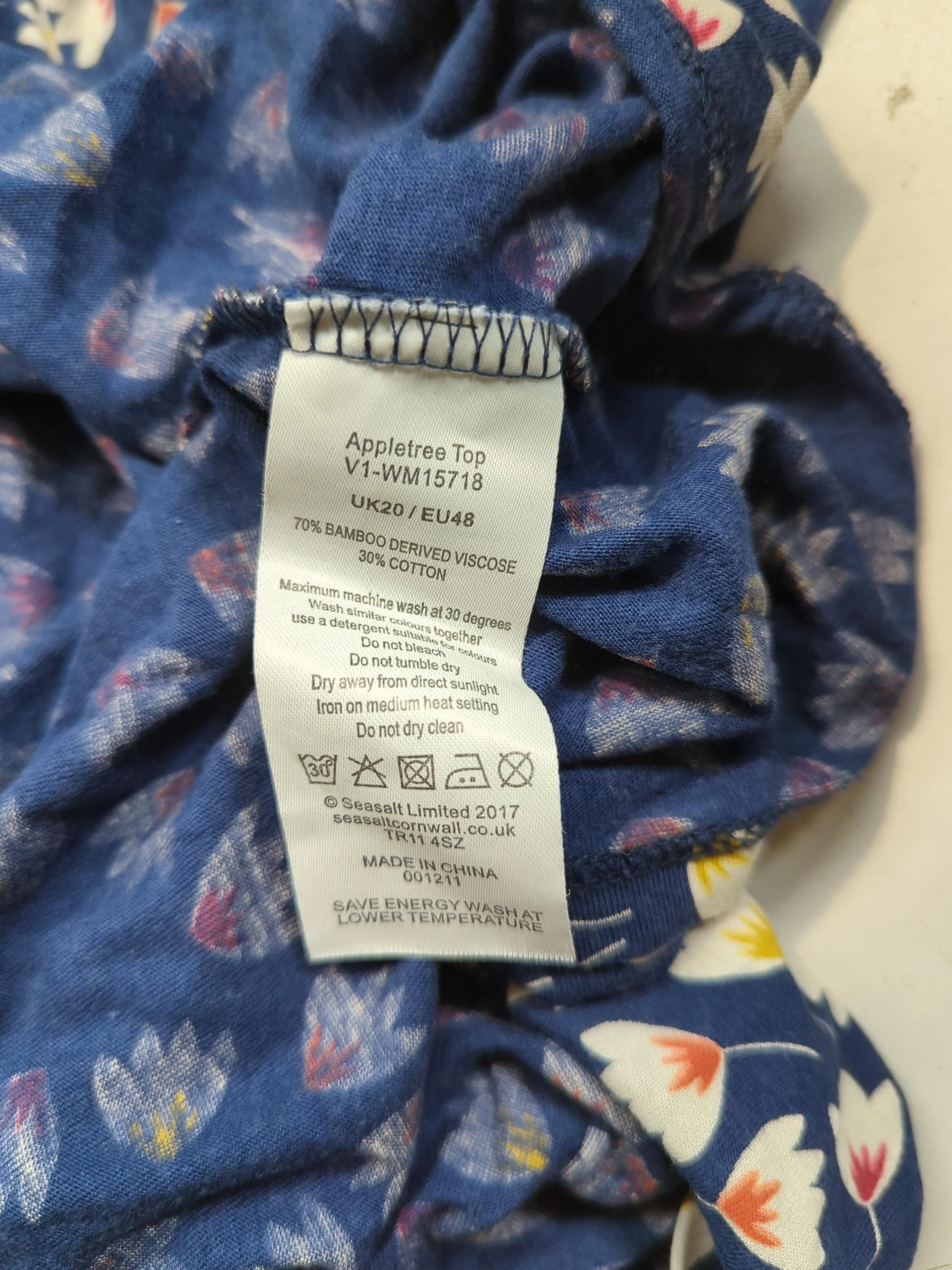 SEASALT CORNWALL Women's Top UK 20 Blue Viscose with Cotton Basic - Image 7