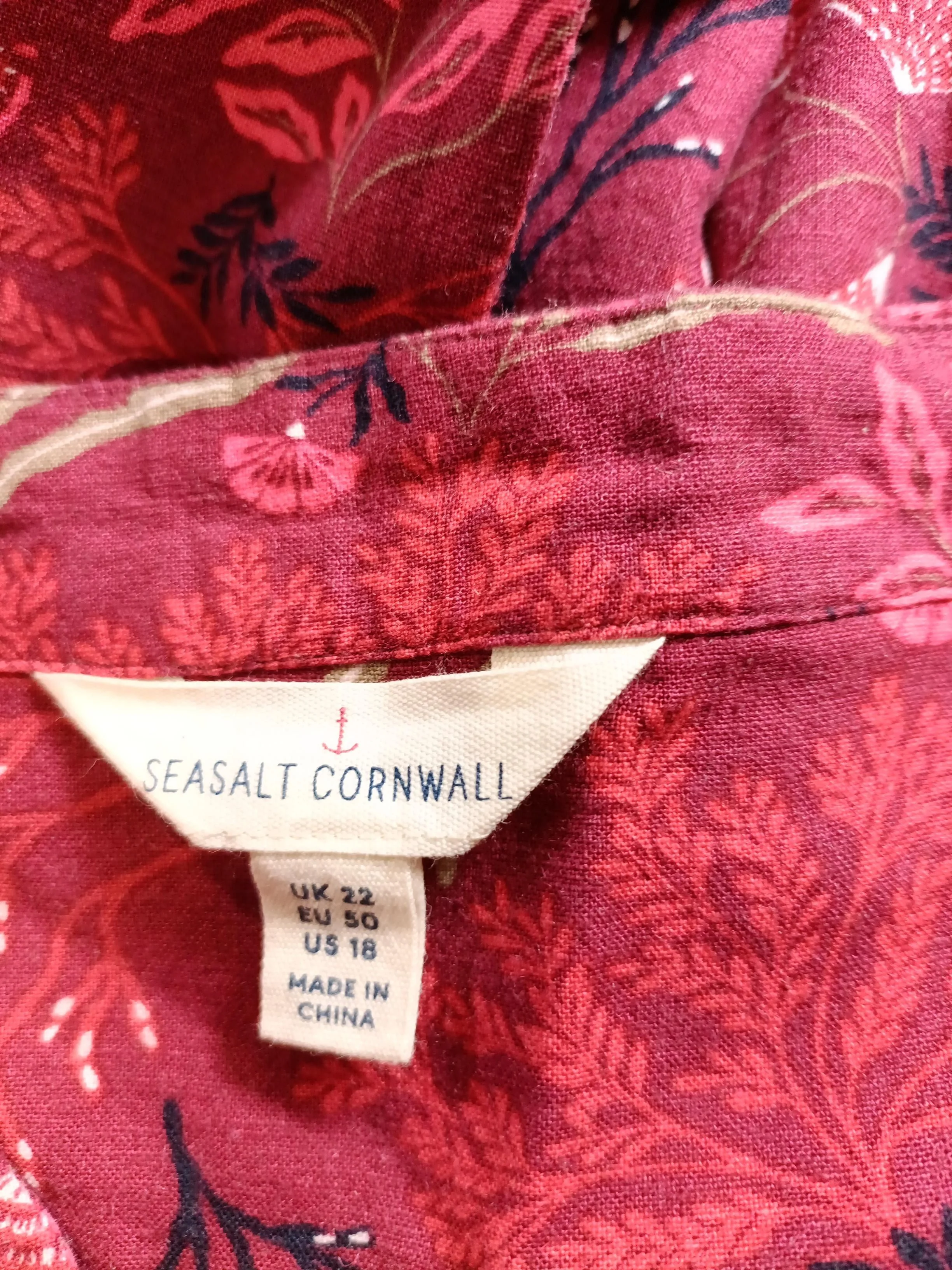 SEASALT CORNWALL Women's Top UK 22 Red Linen with Viscose Tunic - Image 5