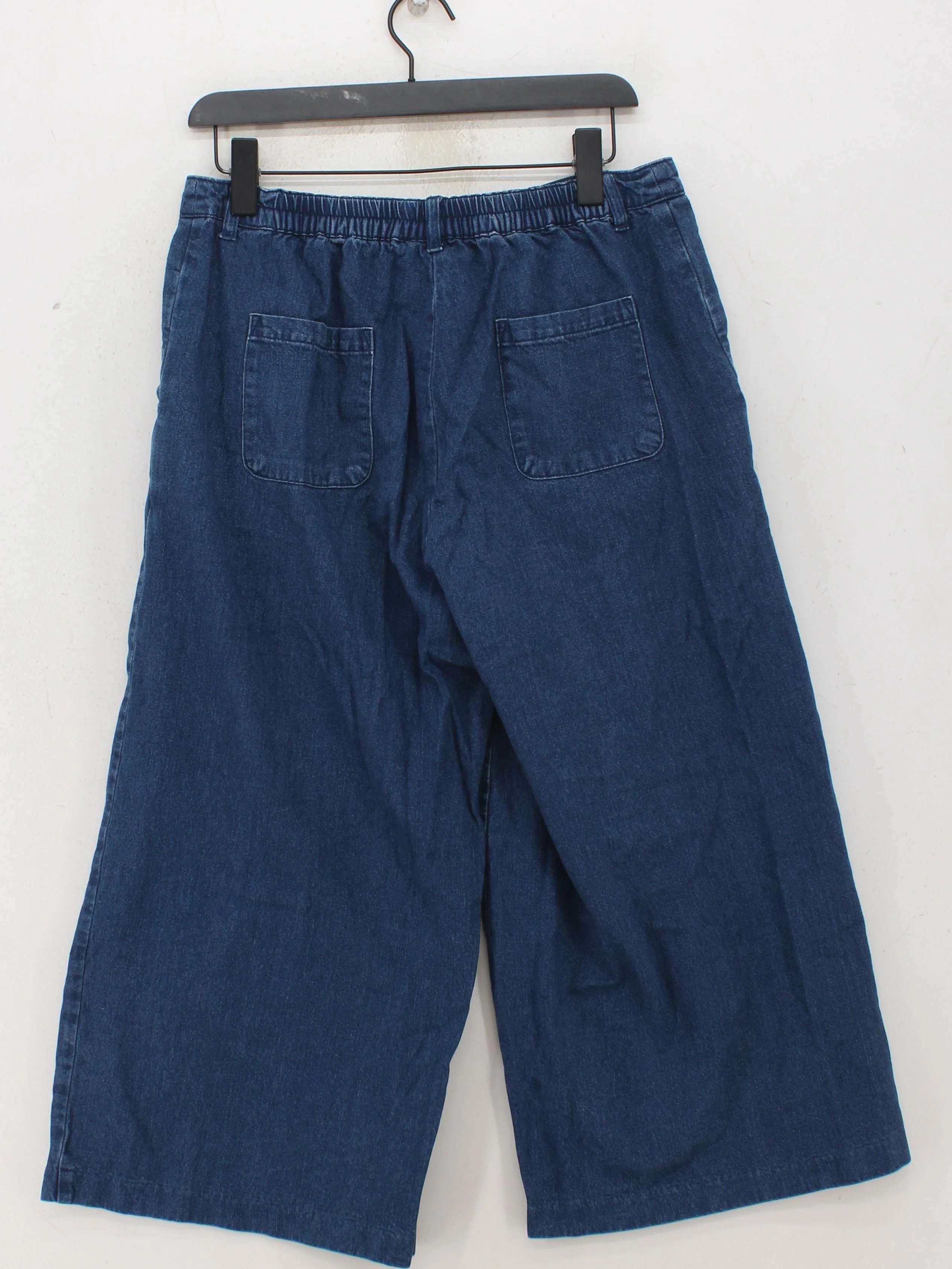 SEASALT CORNWALL Women's Trousers UK 14 Blue 100% Cotton Wide-Leg Cropped - Image 2