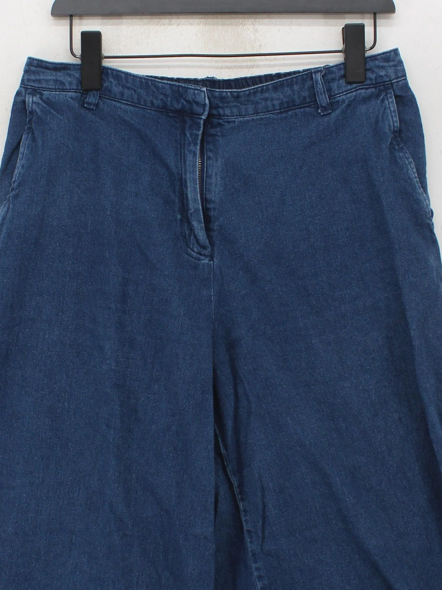 SEASALT CORNWALL Women's Trousers UK 14 Blue 100% Cotton Wide-Leg Cropped - Image 3
