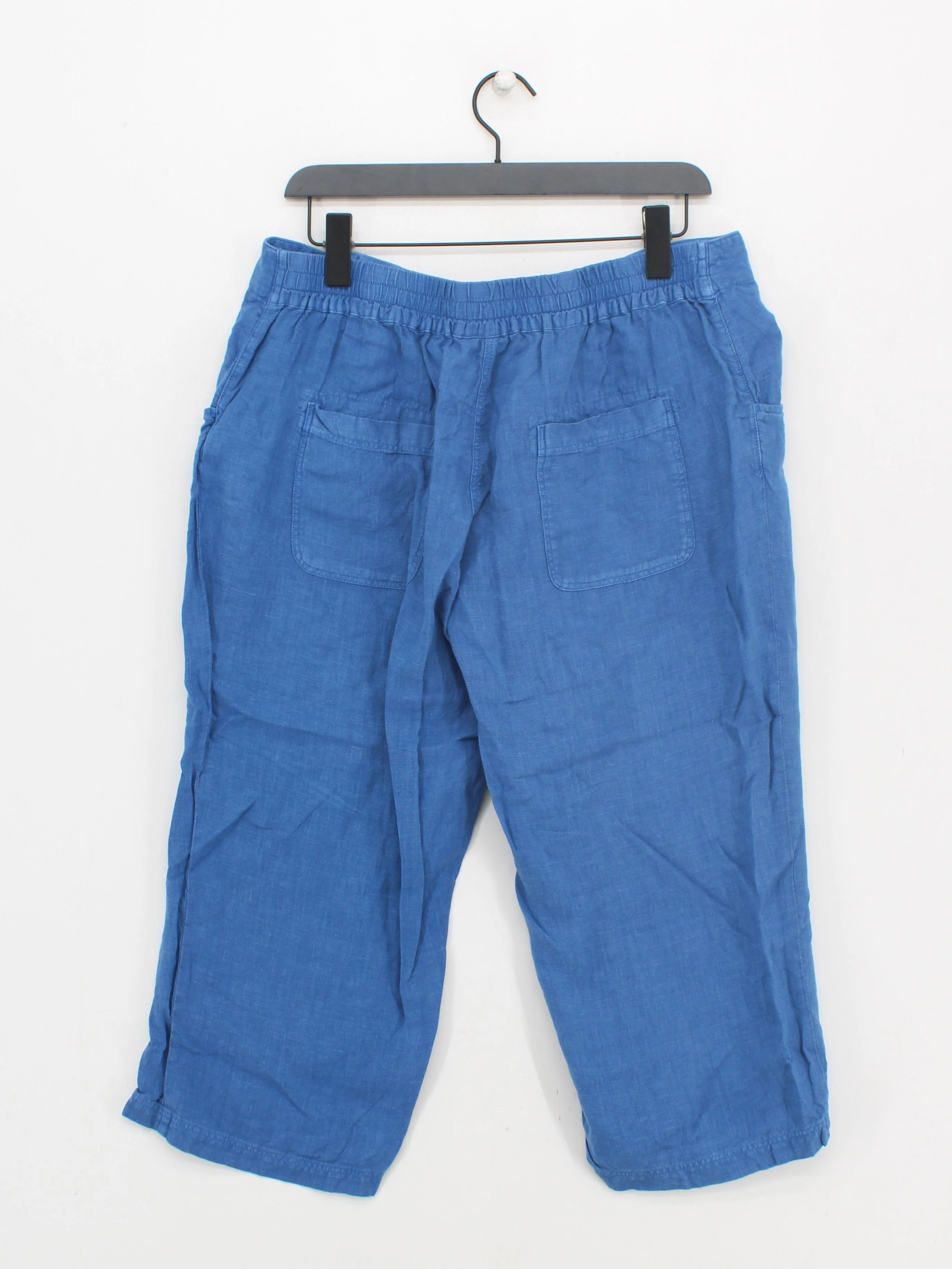 SEASALT CORNWALL Women's Trousers UK 14 Blue 100% Linen Tapered Capri - Image 2