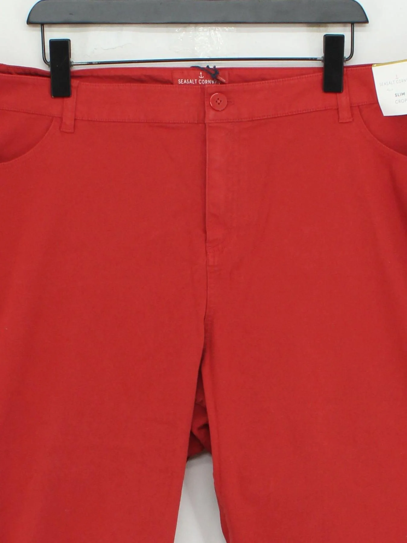 SEASALT CORNWALL Women's Trousers UK 24 Red Cotton with Elastane Tapered Capri - Image 3