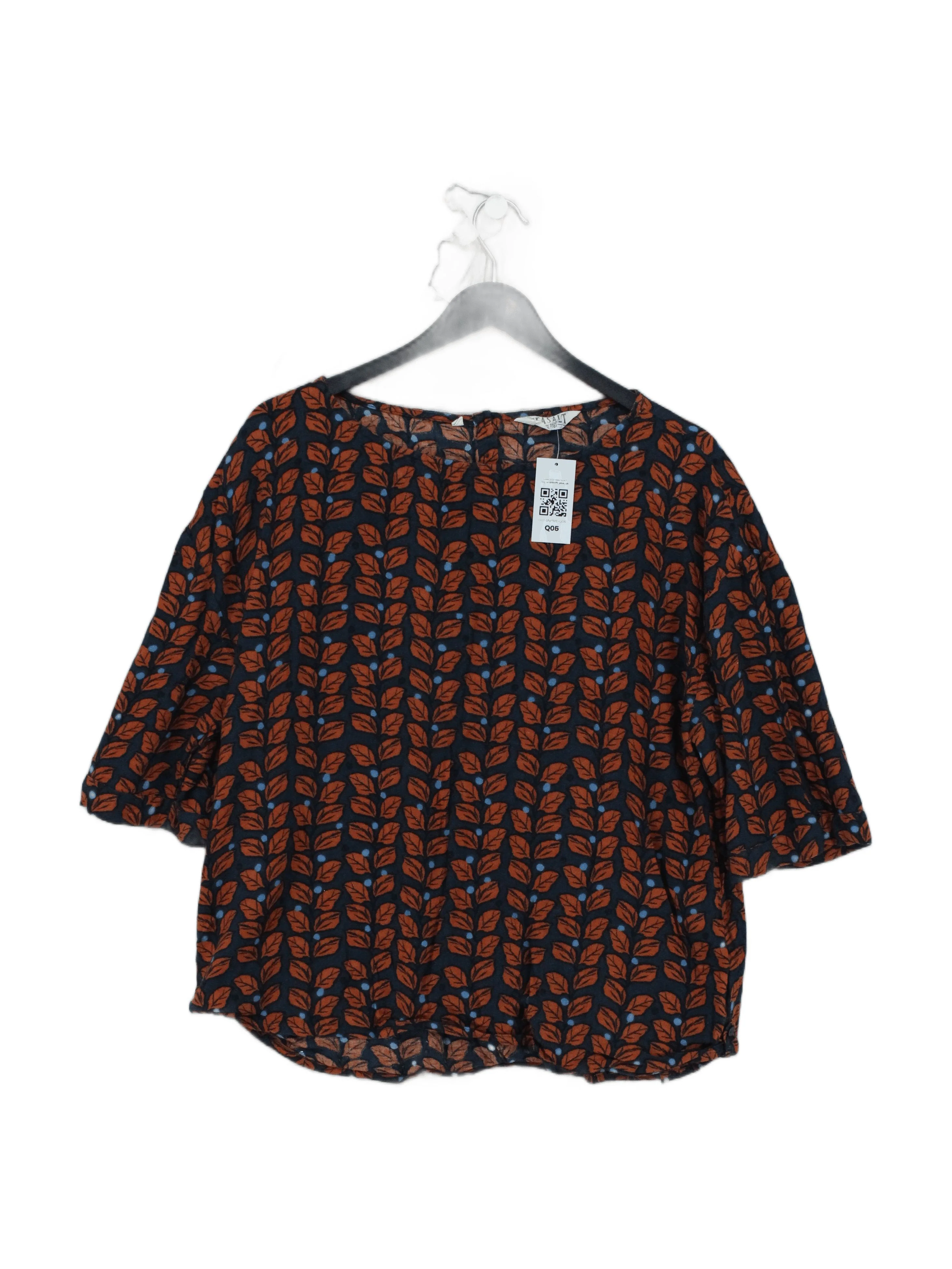 Seasalt Women's Top UK 14 Blue Cotton with Viscose 3/4 Sleeve Round Neck Basic