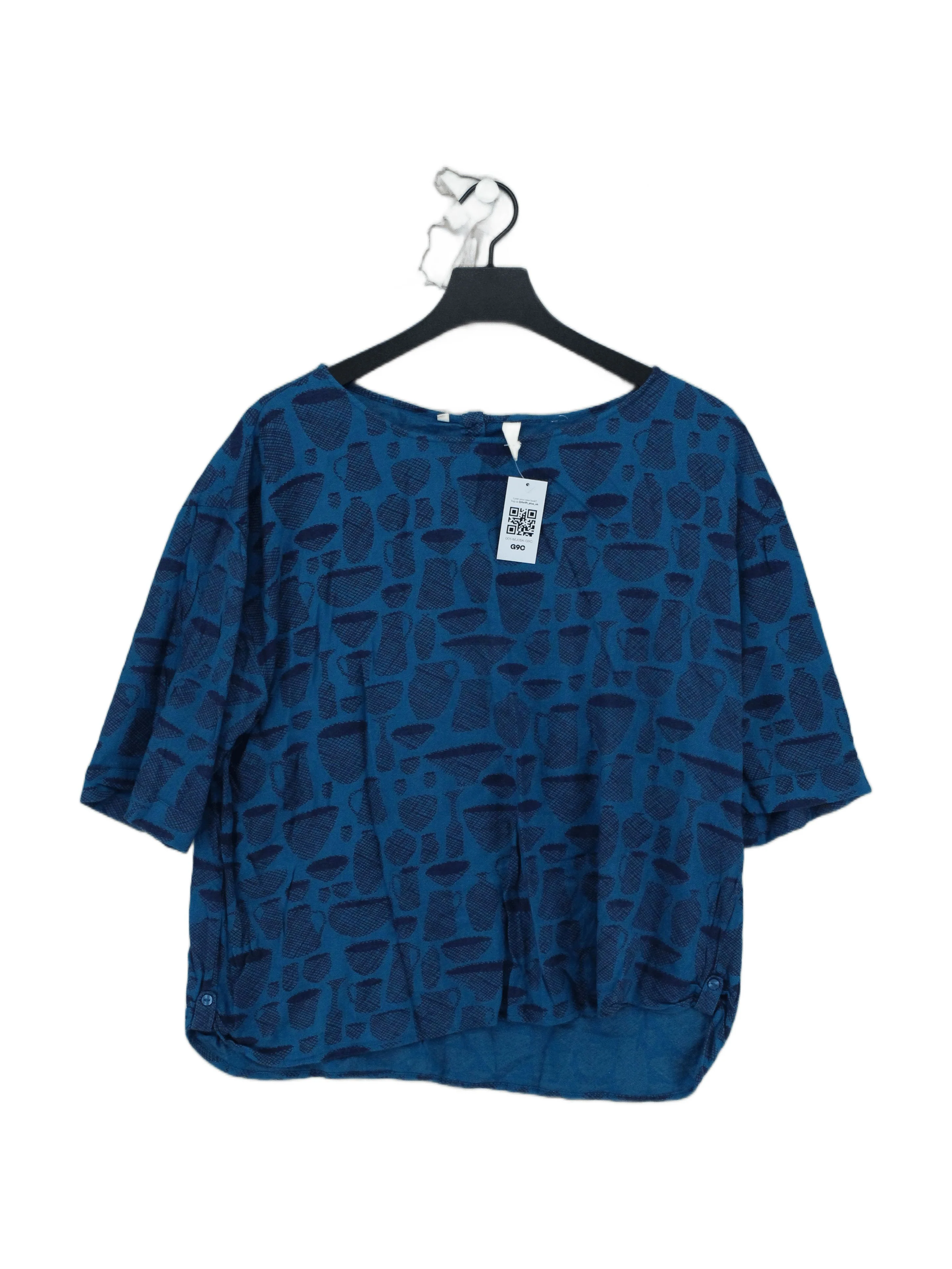 Seasalt Women's Top UK 14 Blue Geometric 100% Other 3/4 Sleeve Round Neck Basic