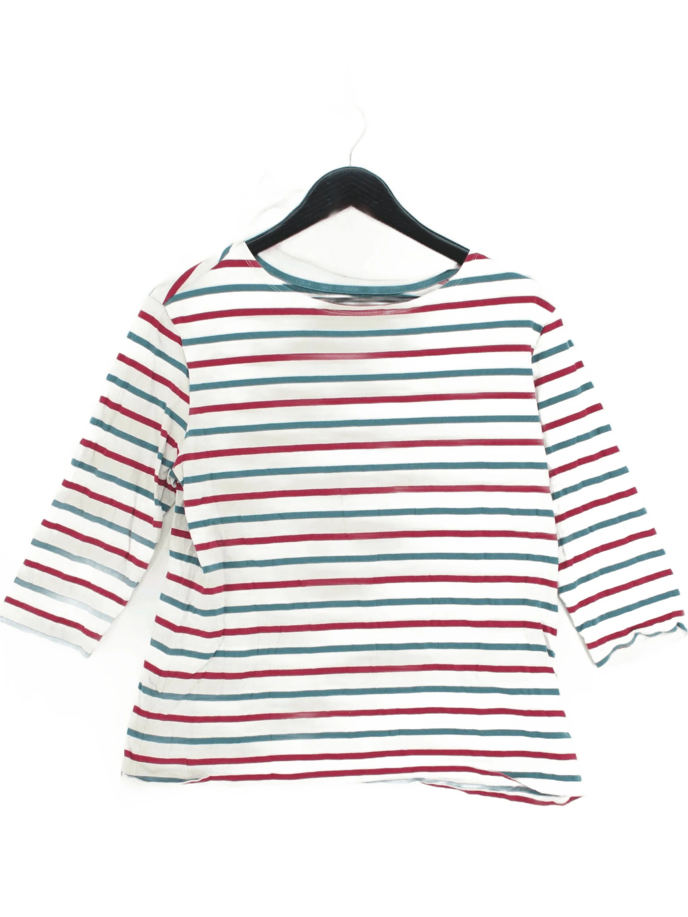 Seasalt Women's Top UK 16 Multi Striped 100% Cotton 3/4 Sleeve Round Neck Basic