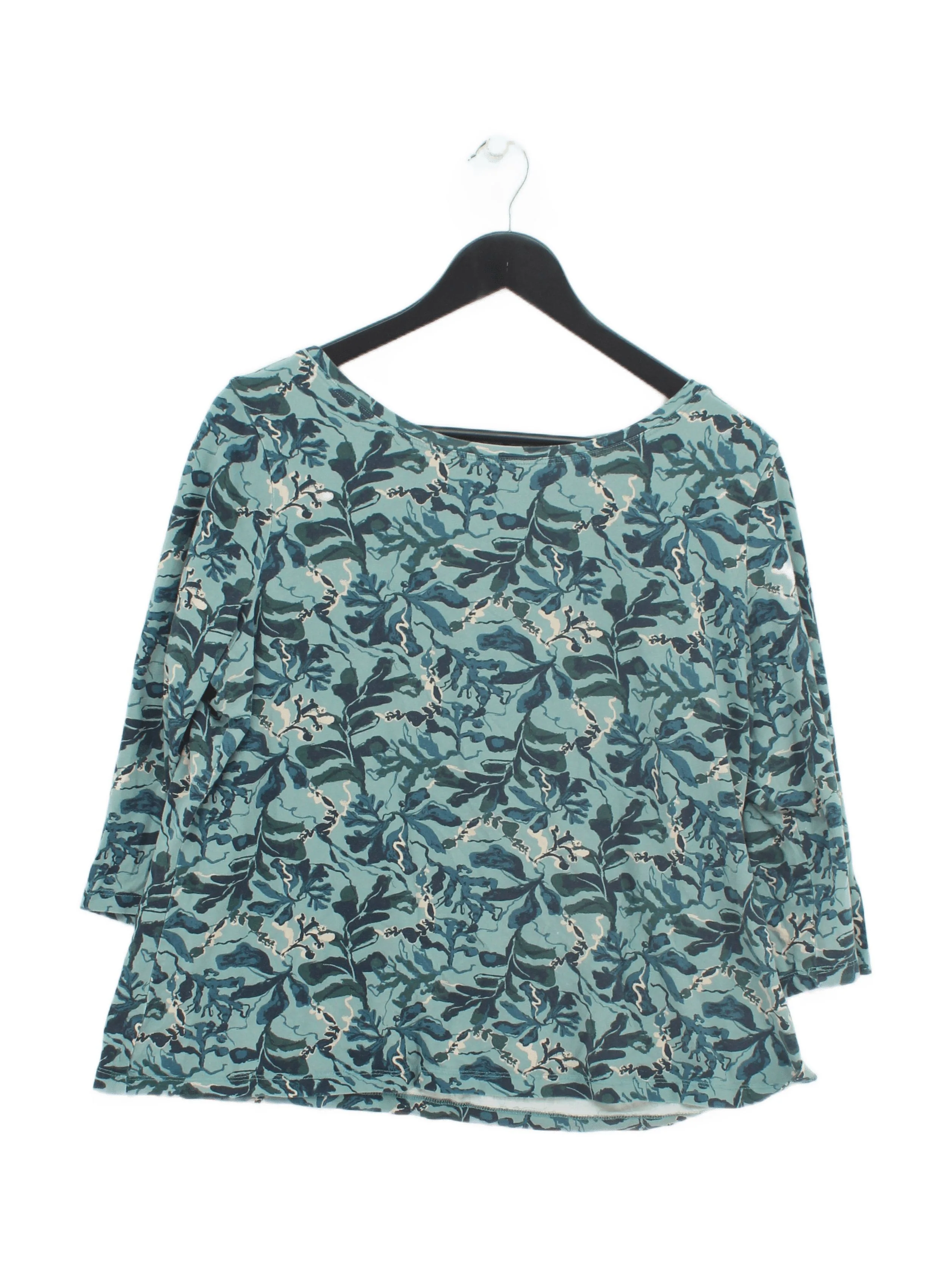 Seasalt Women's Top UK 20 Blue Floral 100% Cotton 3/4 Sleeve Round Neck Basic