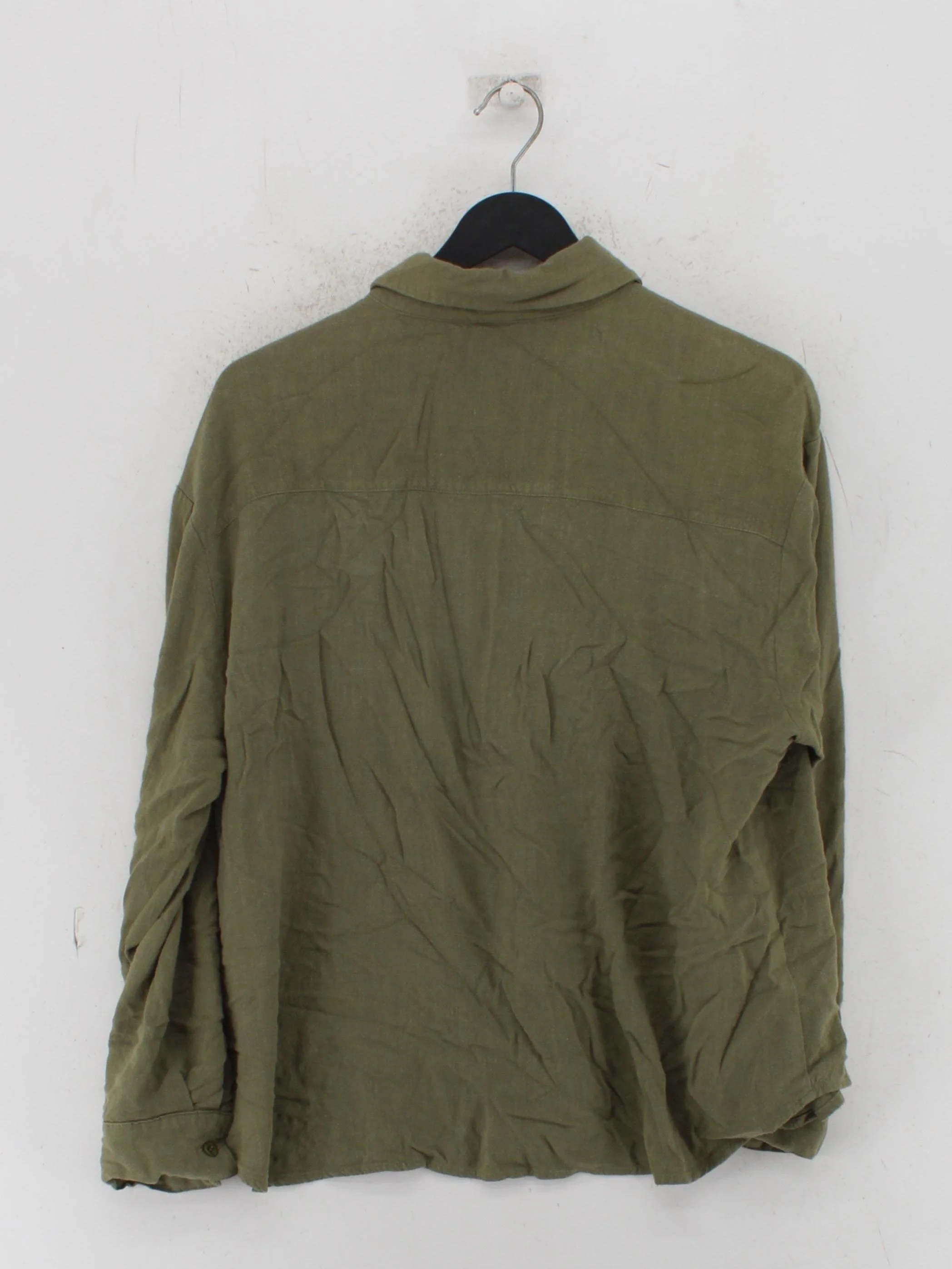 Seven Wonders Women's Shirt M Green Rayon with Linen Long Sleeve Collared Basic - Image 2