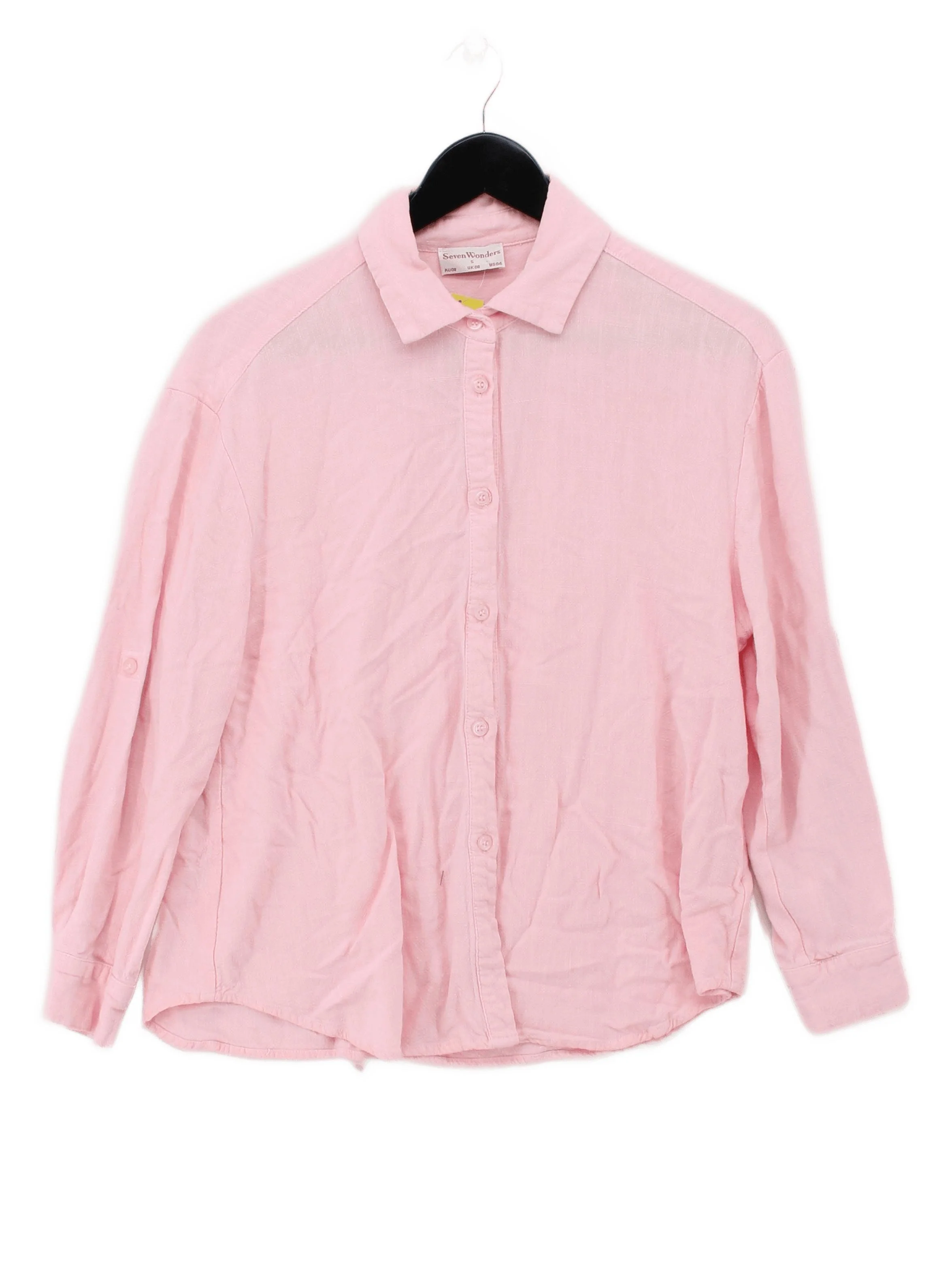 Seven Wonders Women's Shirt S Pink Rayon with Linen Long Sleeve Collared Basic