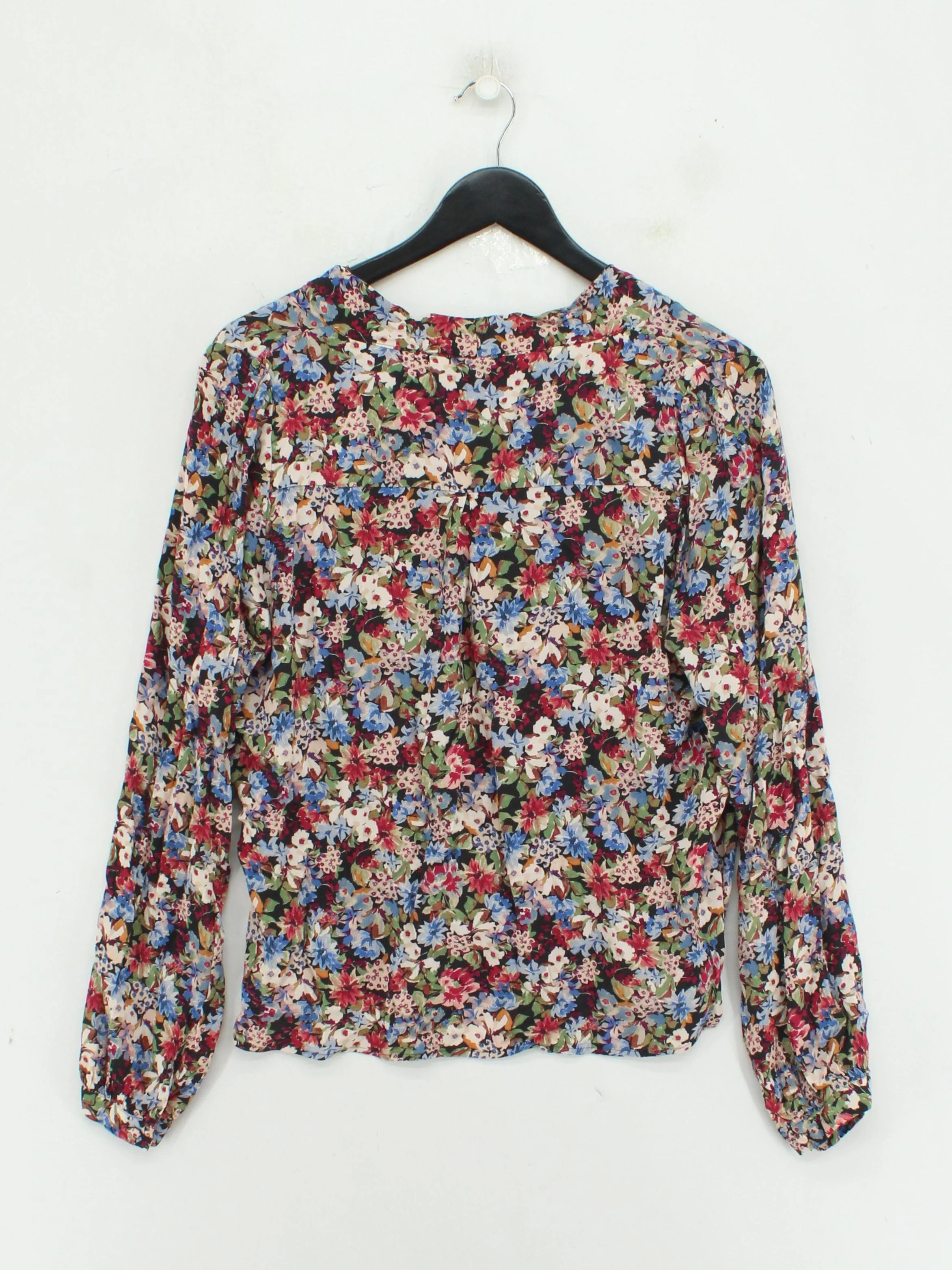 Sezane Women's Blouse UK 12 Multi Floral 100% Viscose Long Sleeve V-Neck Basic - Image 2