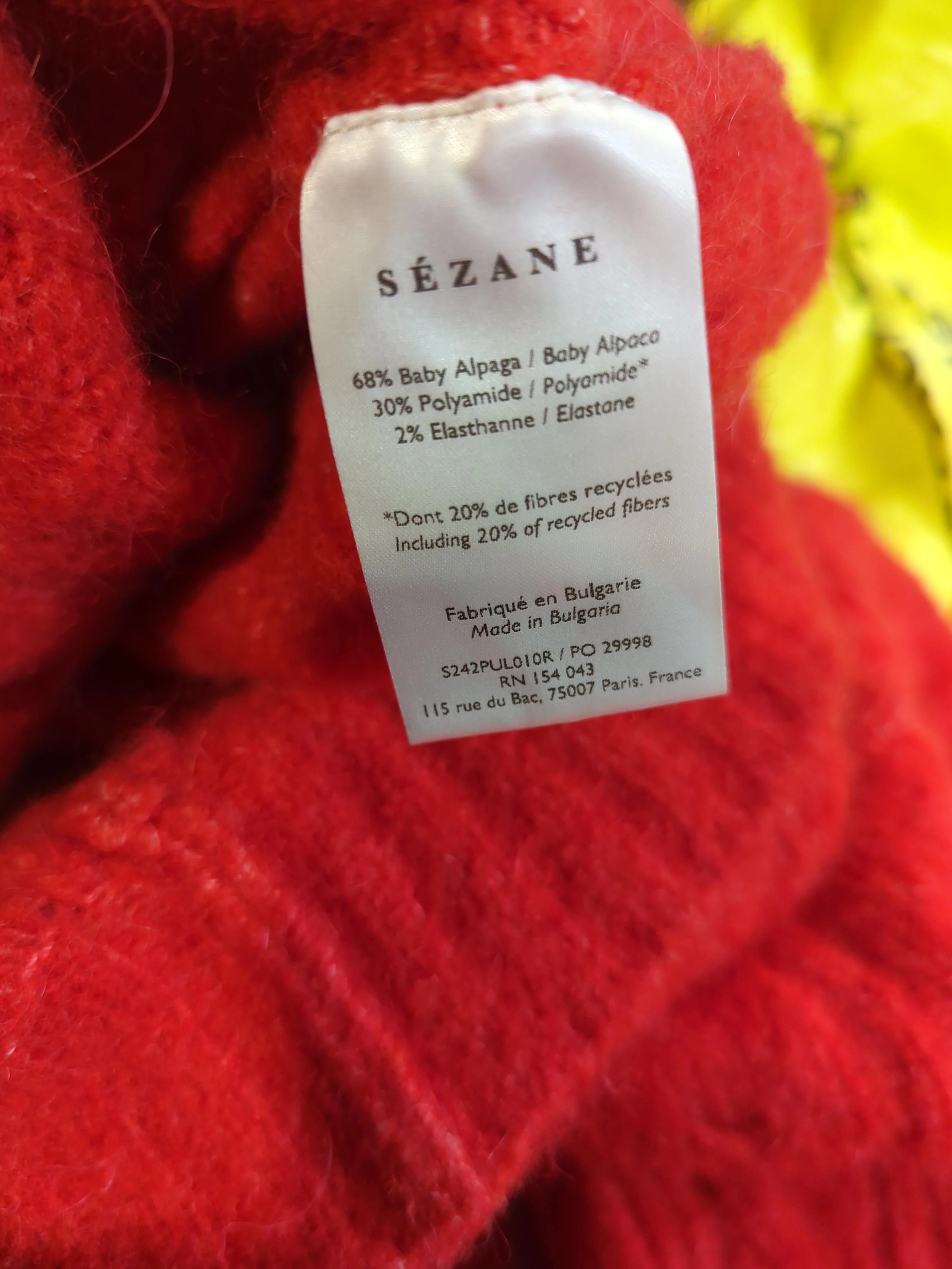 Sezane Women's Jumper S Red Wool with Polyamide, Elastane Mock Neck Pullover - Image 5