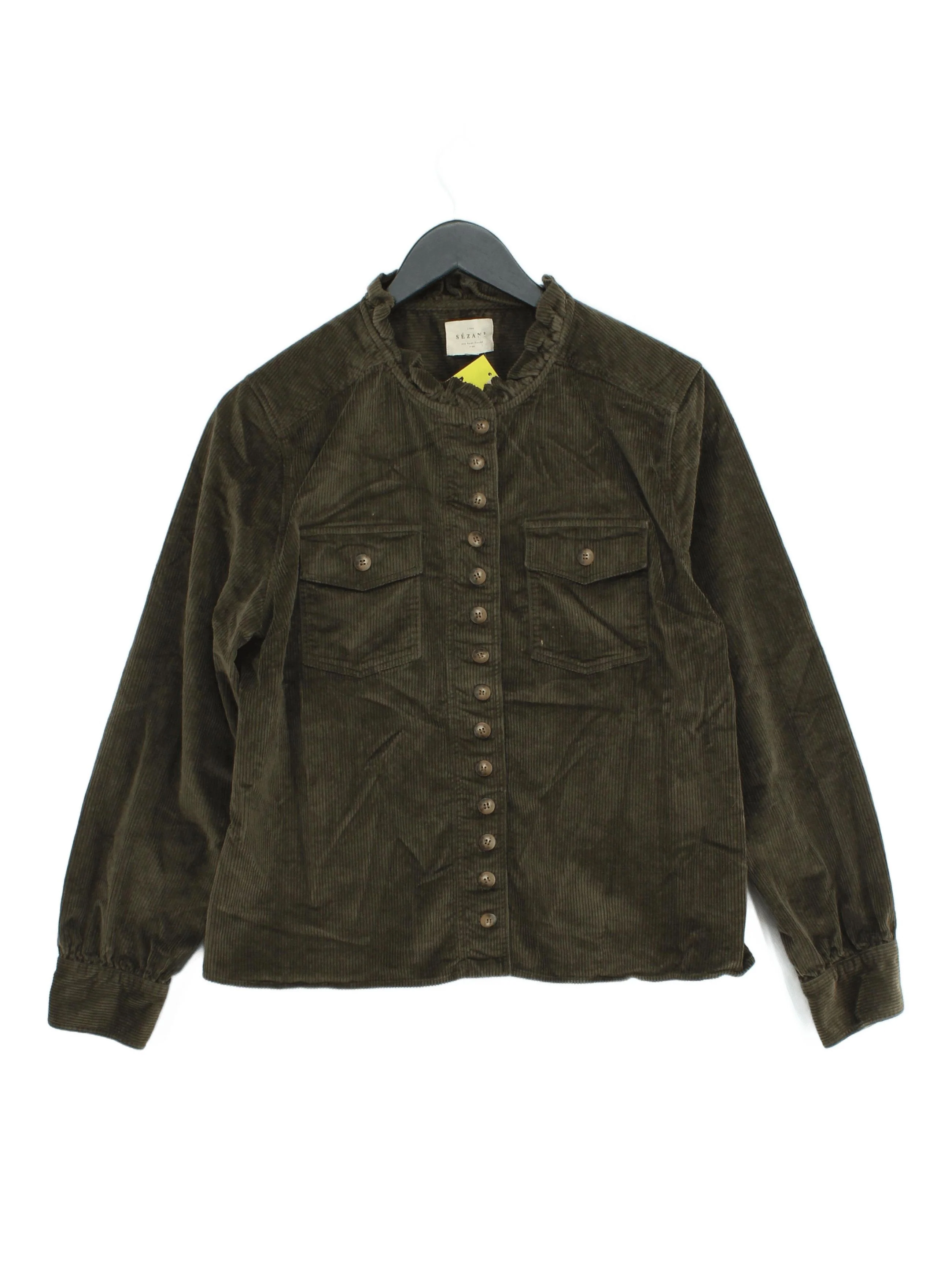 Sezane Women's Shirt UK 16 Green Cotton with Elastane Basic