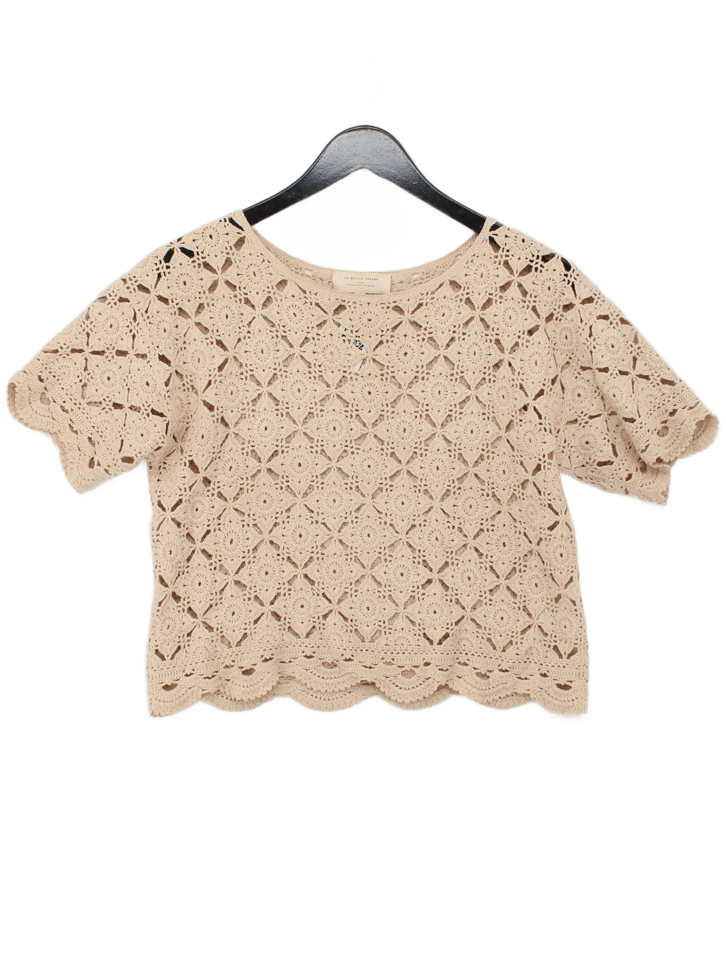 Sezane Women's Top S Cream 100% Cotton Short Sleeve Round Neck Basic
