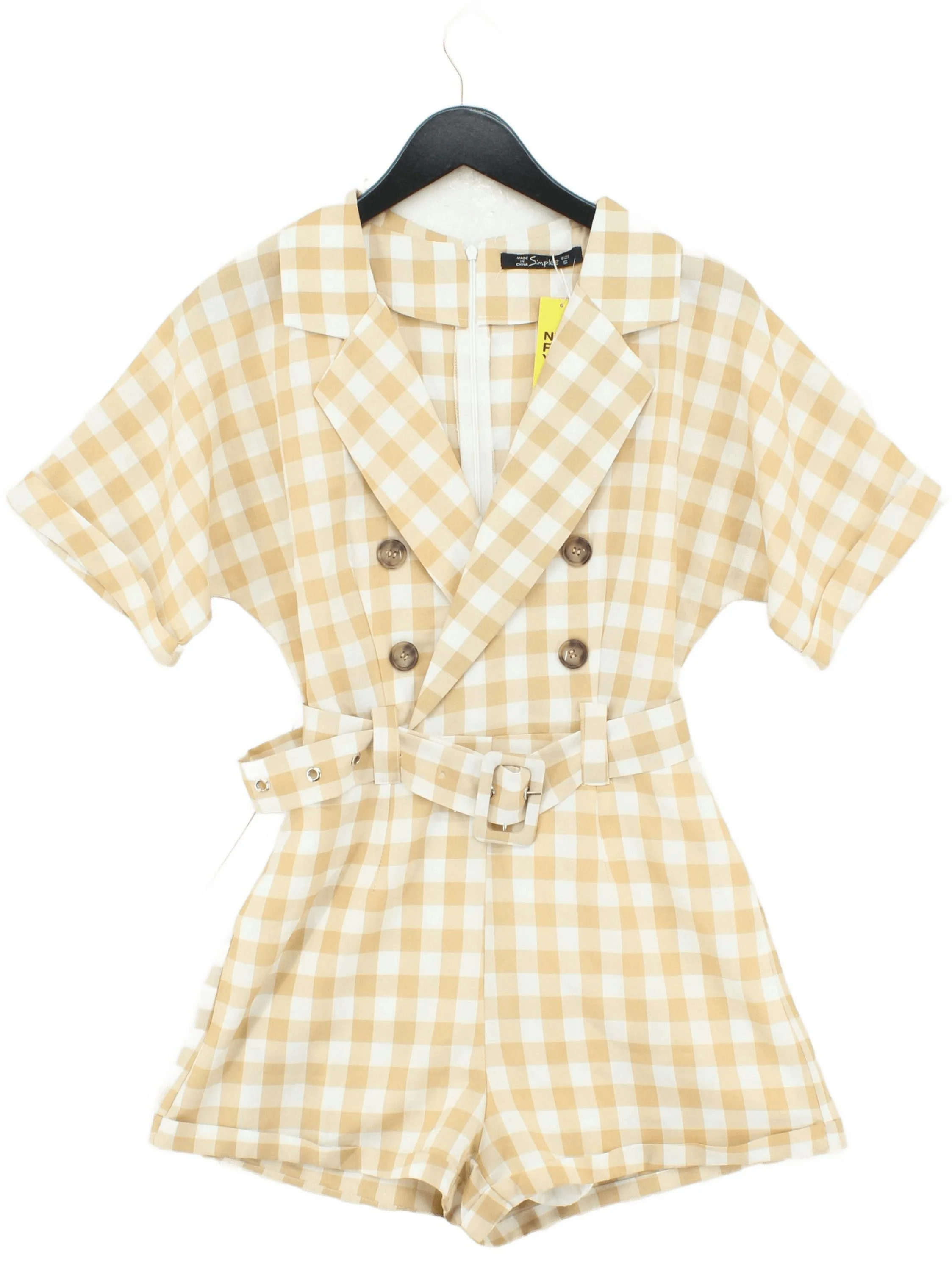 Simplee Women's Playsuit S Cream Checkered 100% Other Playsuit