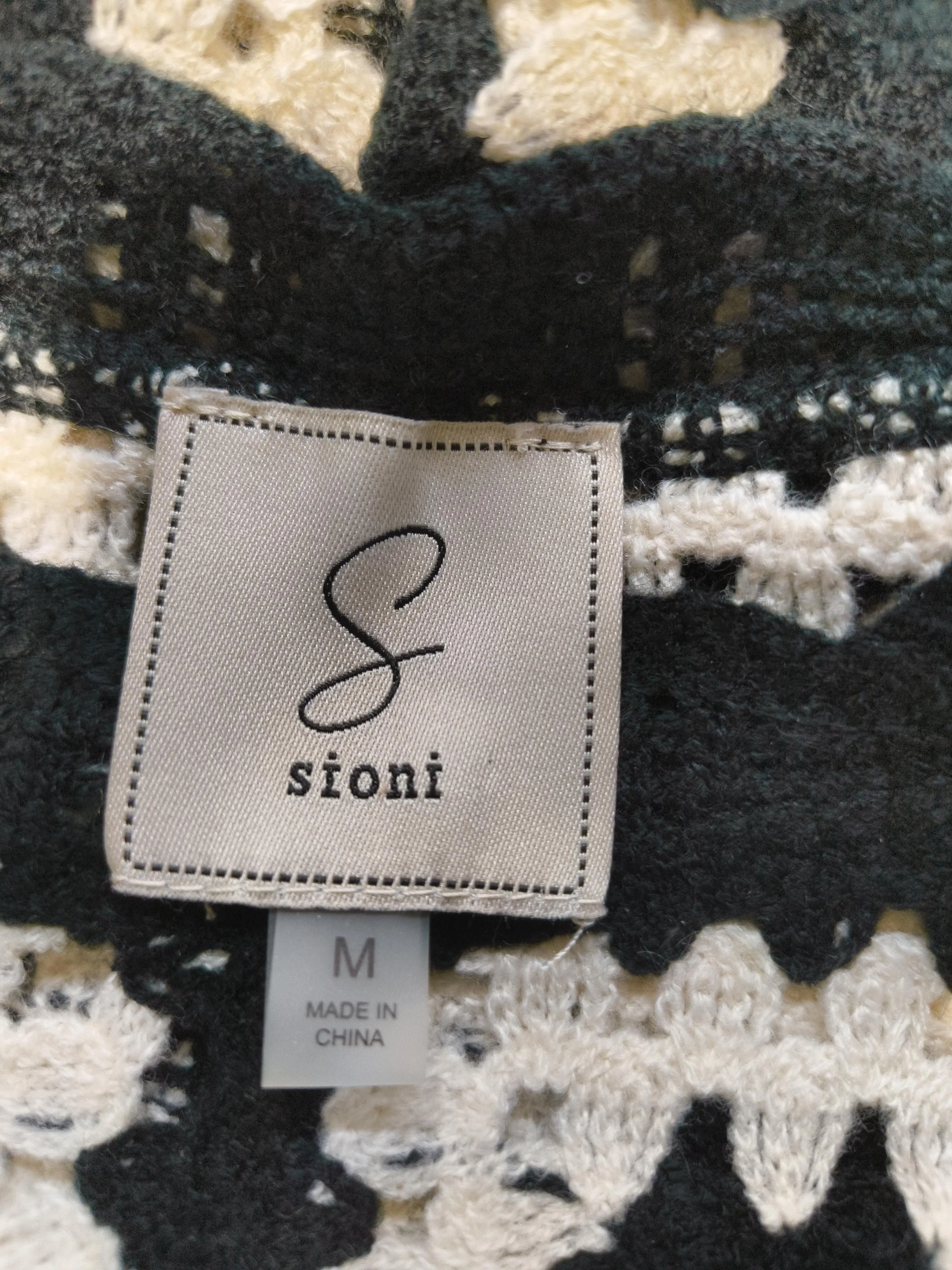 Sioni Women's Top M Black Geometric 100% Acrylic Long Sleeve Round Neck Cropped - Image 5