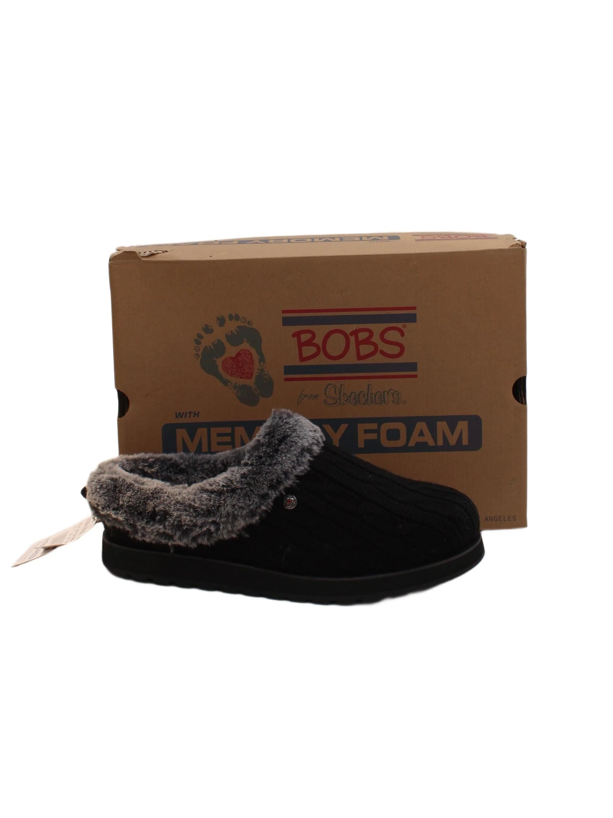 Skechers Women's Flat Shoes UK 7 Black Other with Faux Fur Slider
