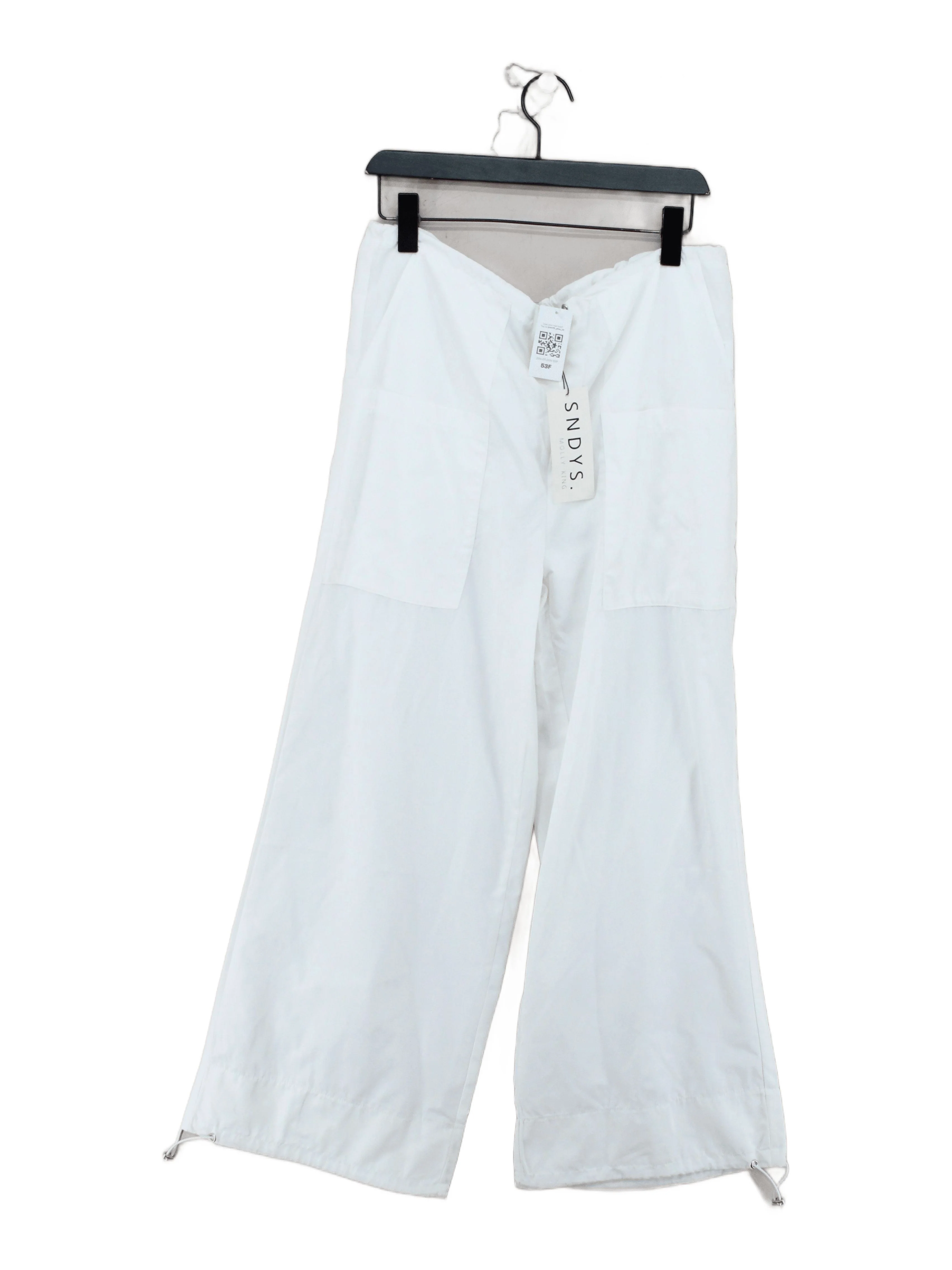 SNDYS. Women's Trousers UK 8 White 100% Polyester Wide-Leg Sweatpants