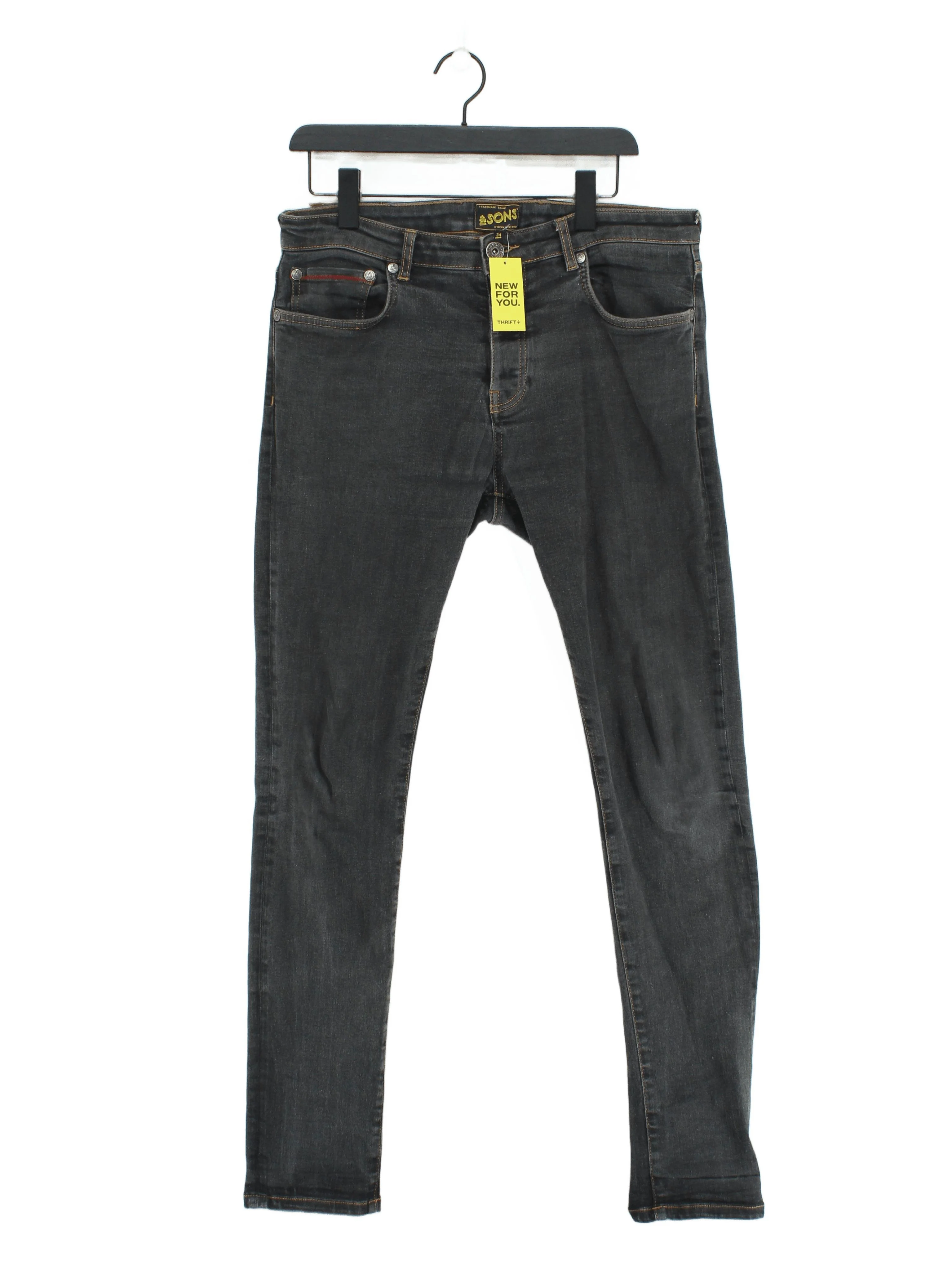 & Sons Men's Jeans W 34 in Grey Cotton with Elastane Skinny