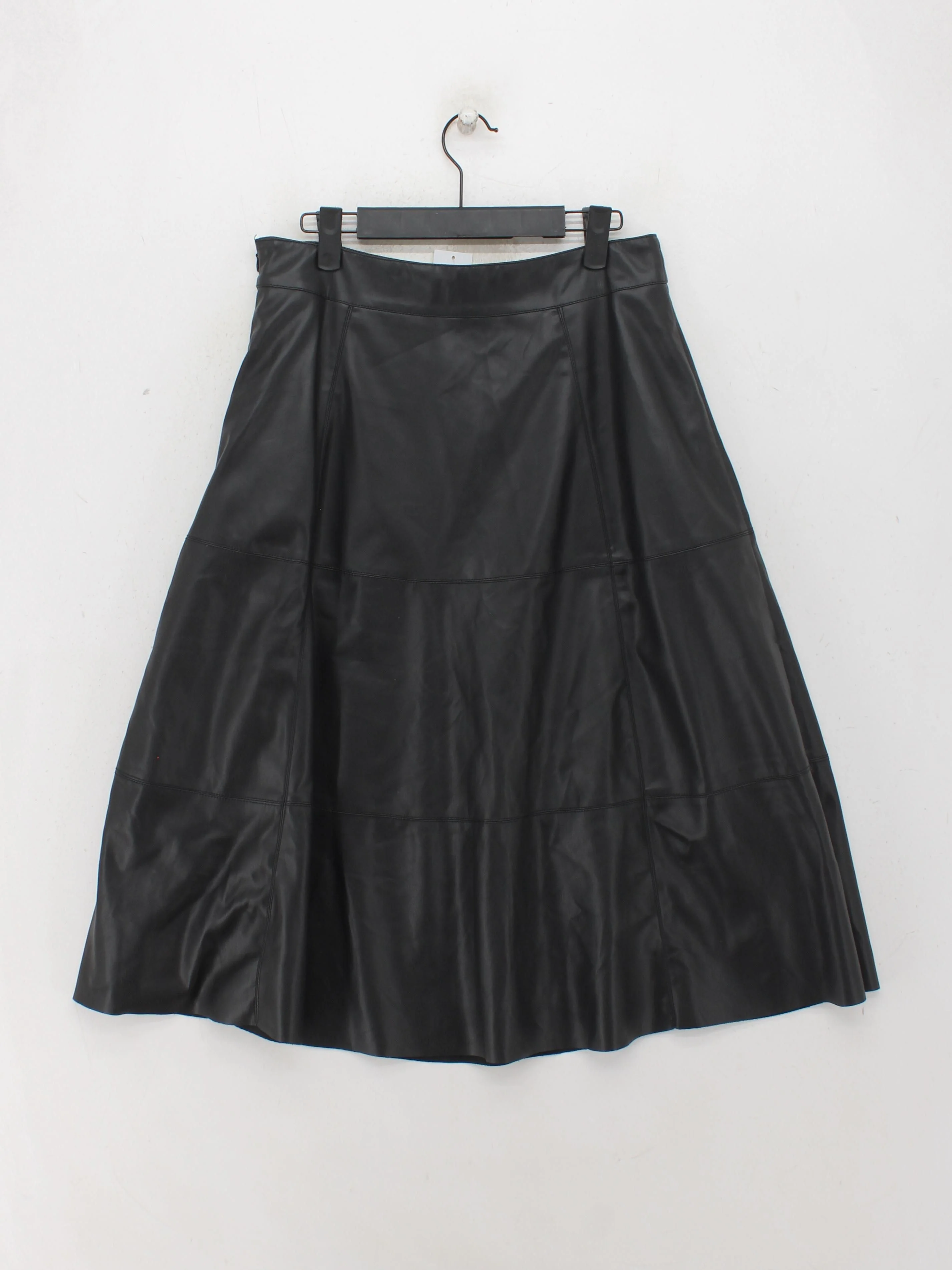 Sosandar Women's Midi Skirt UK 12 Black Faux Leather with Polyester Midi A-Line - Image 2