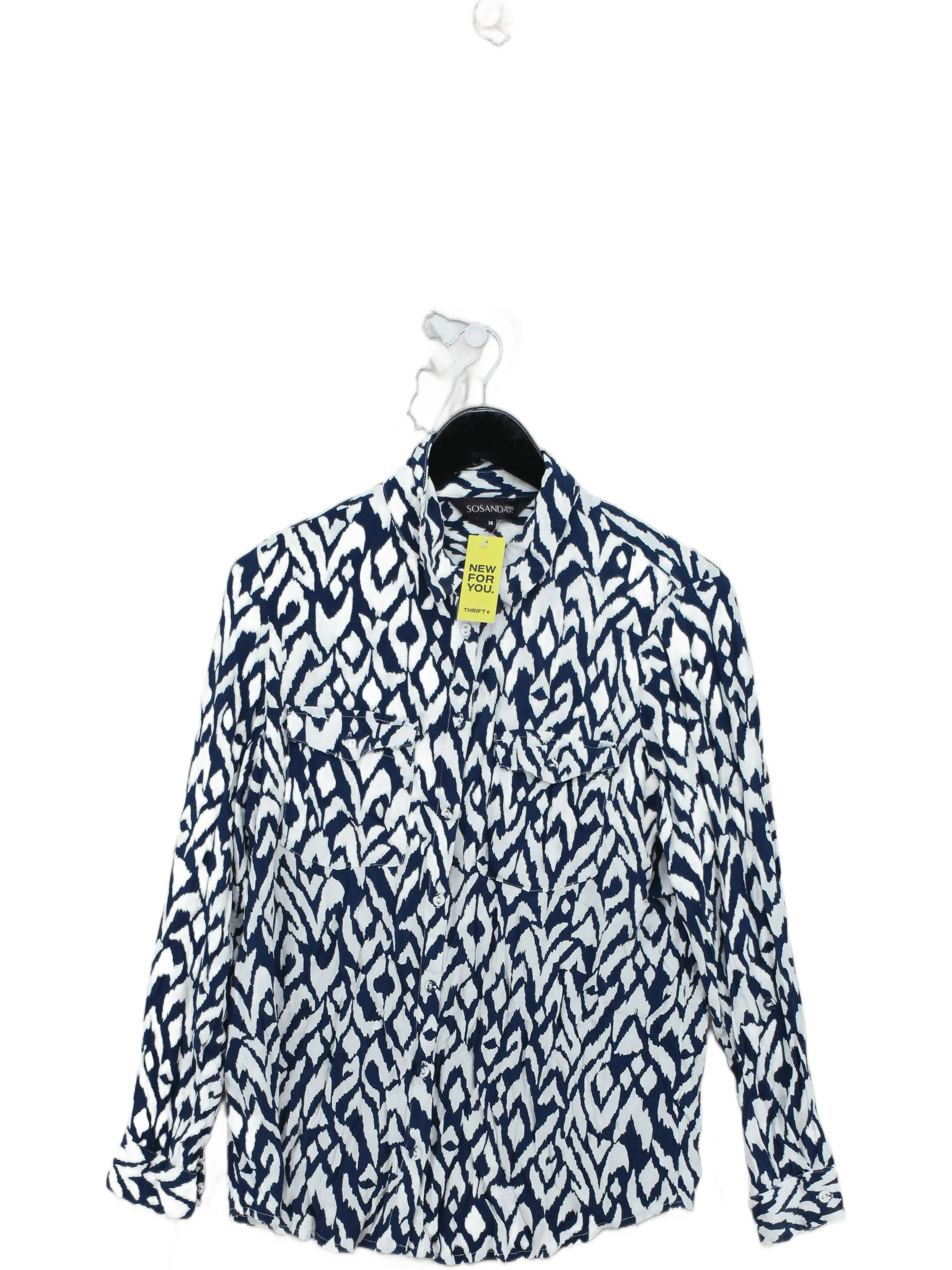 Sosandar Women's Shirt UK 14 Blue 100% Viscose Long Sleeve Collared Basic