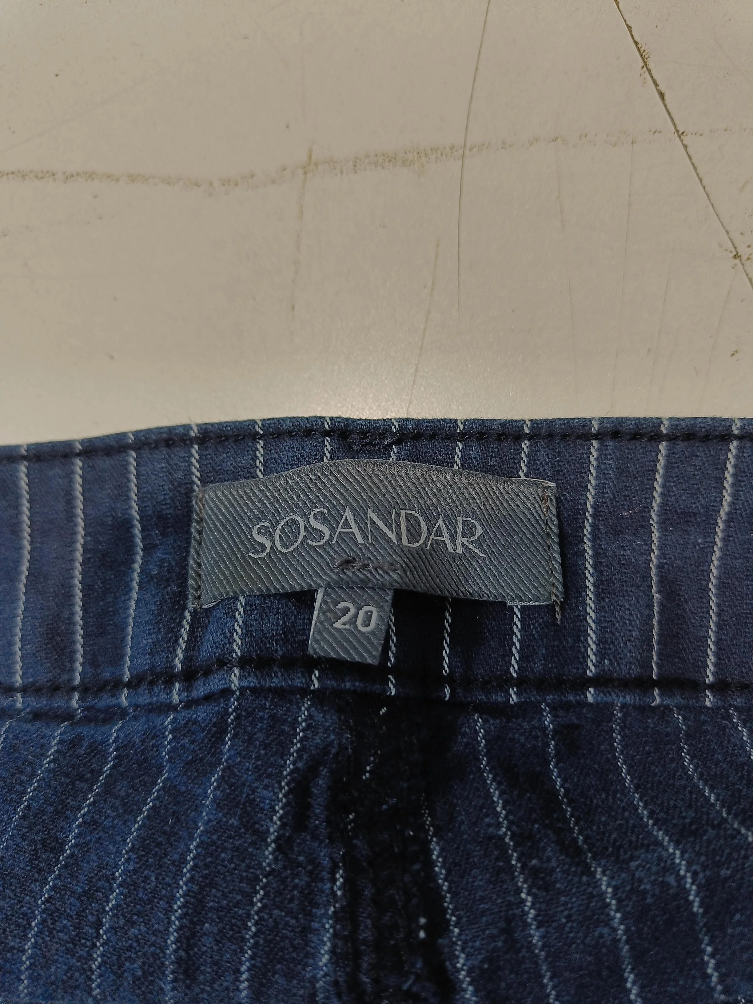 Sosandar Women's Trousers UK 20 Blue Striped Cotton with Elastane Flared Chino - Image 7
