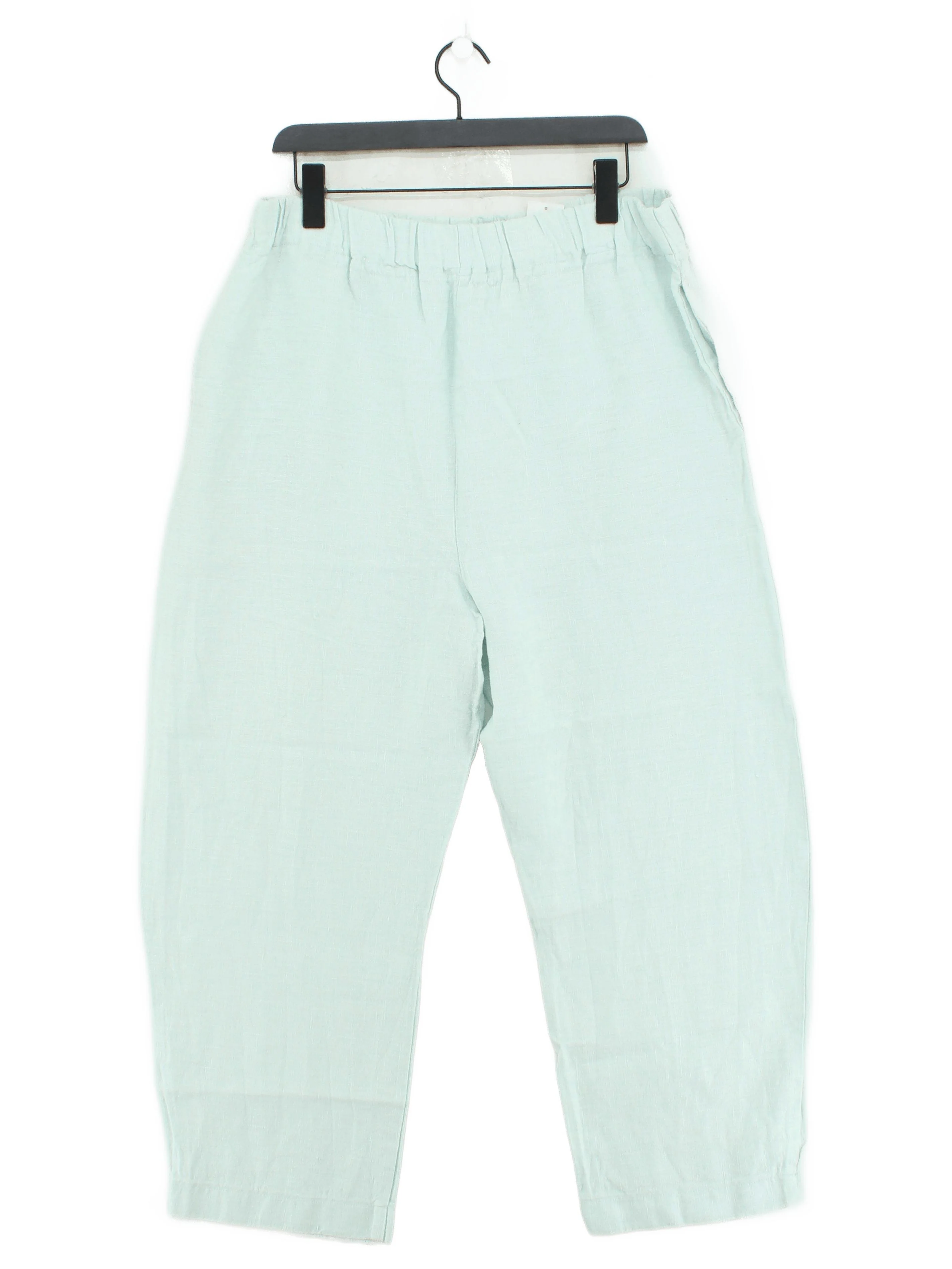 Stalf Women's Trousers W 36 in Green 100% Linen Wide-Leg Cropped