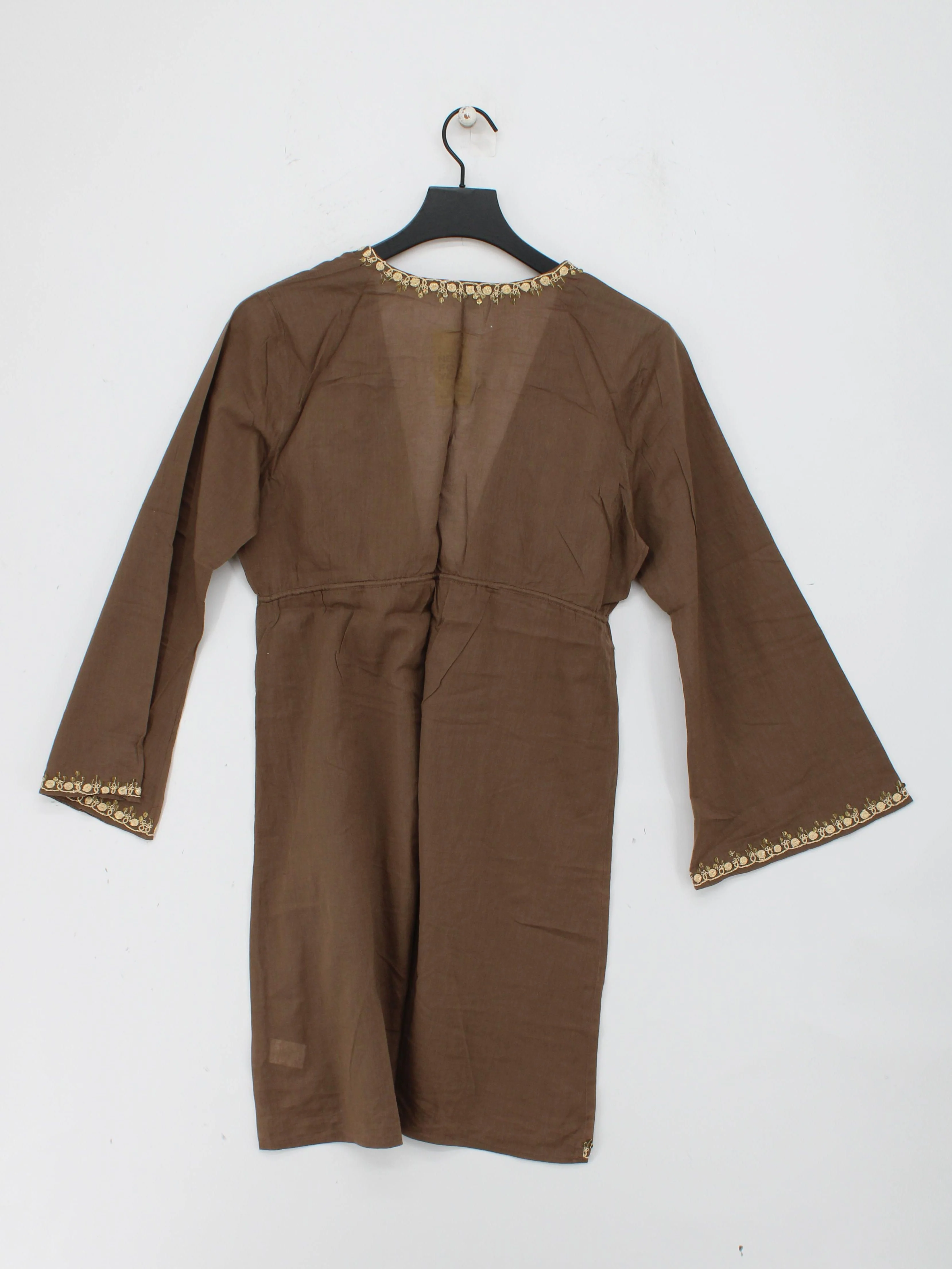 Star Mela Women's Top UK 10 Brown 100% Cotton Long Sleeve V-Neck Tunic - Image 2