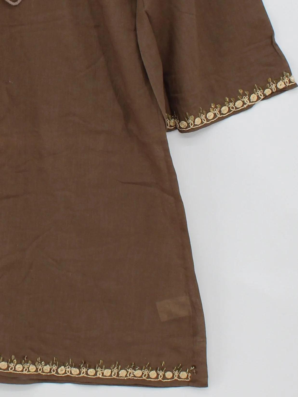 Star Mela Women's Top UK 10 Brown 100% Cotton Long Sleeve V-Neck Tunic - Image 4