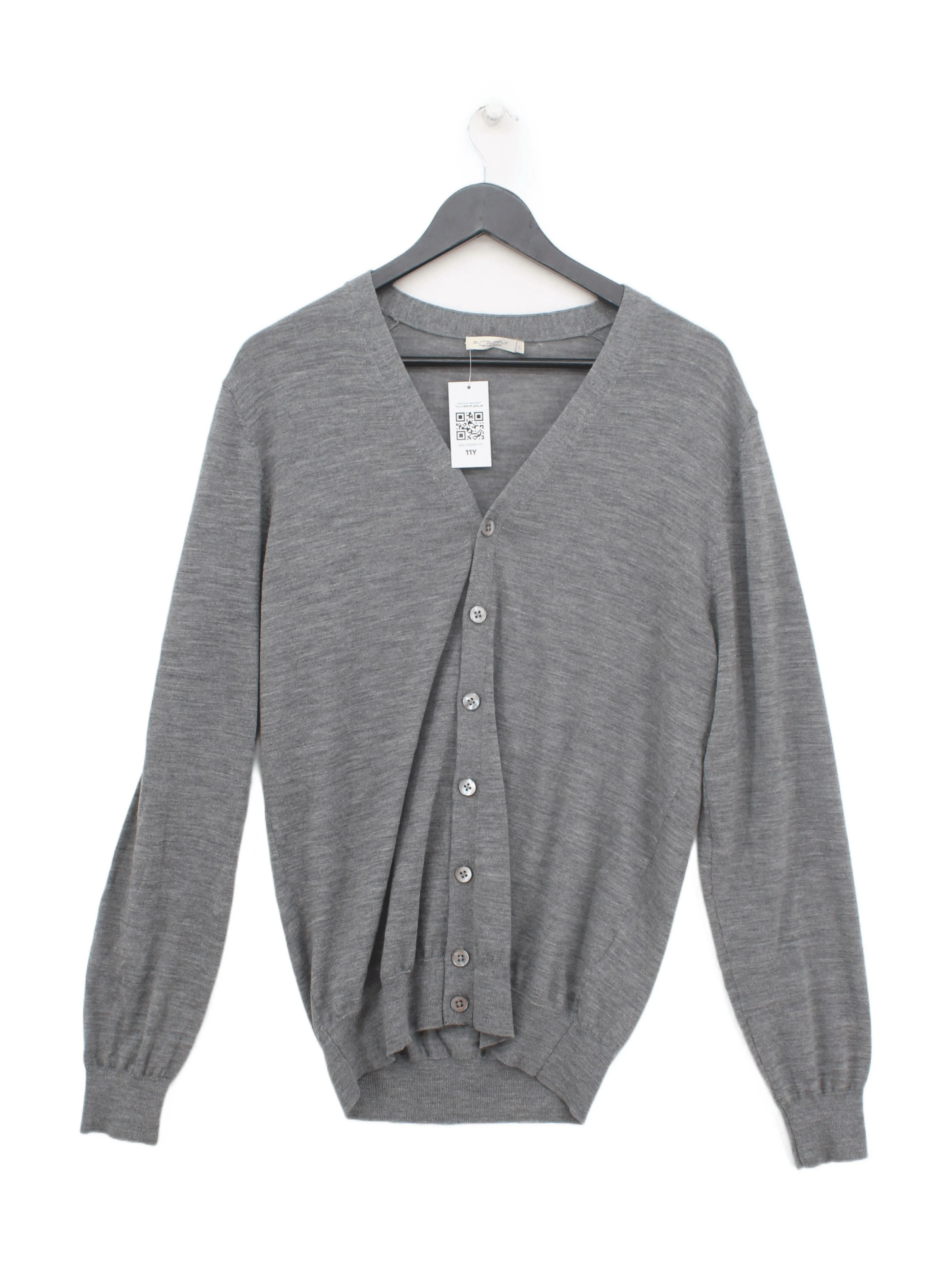 Suitsupply Men's Cardigan L Grey 100% Wool V-Neck Cardigan