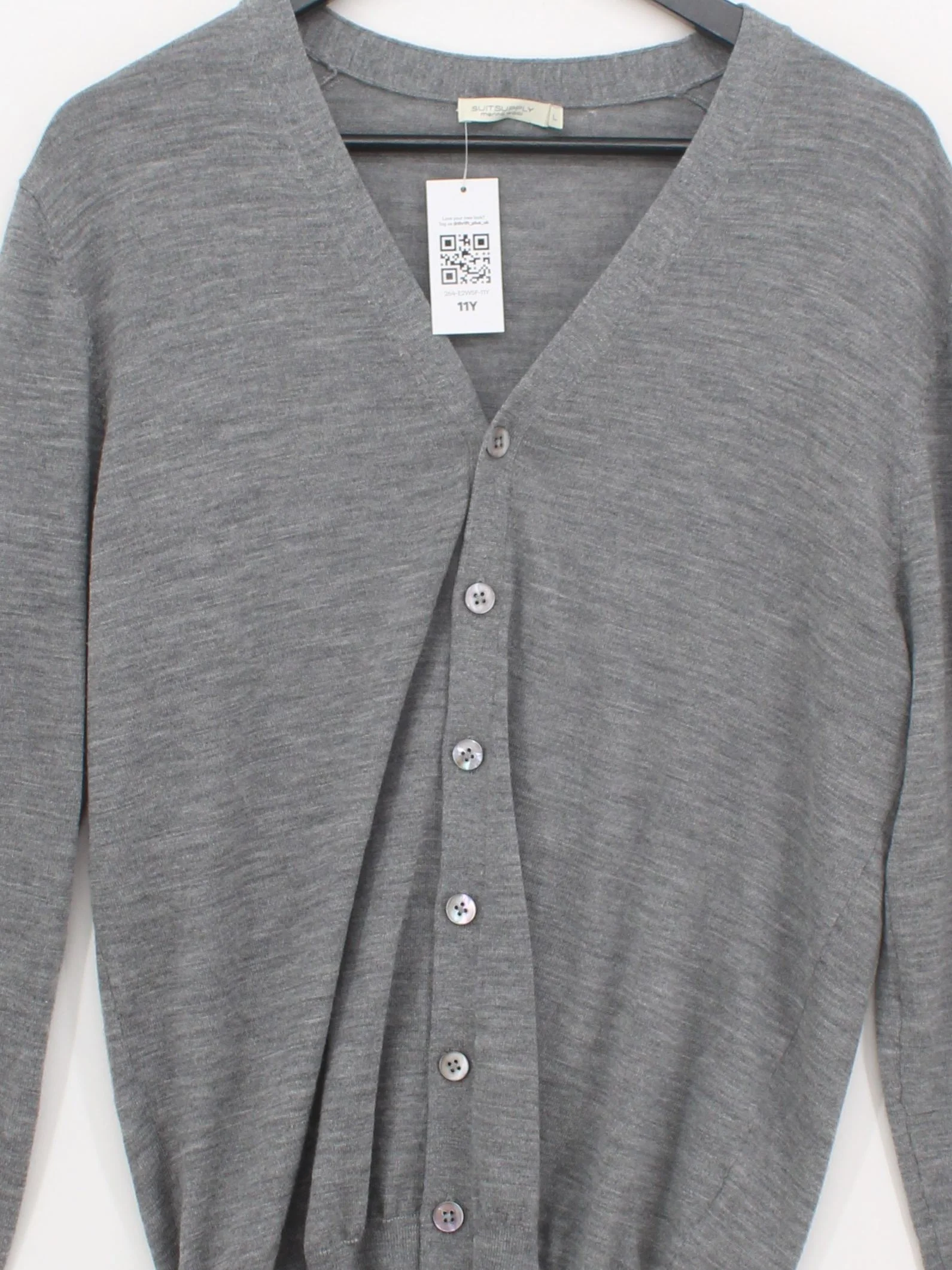 Suitsupply Men's Cardigan L Grey 100% Wool V-Neck Cardigan - Image 3