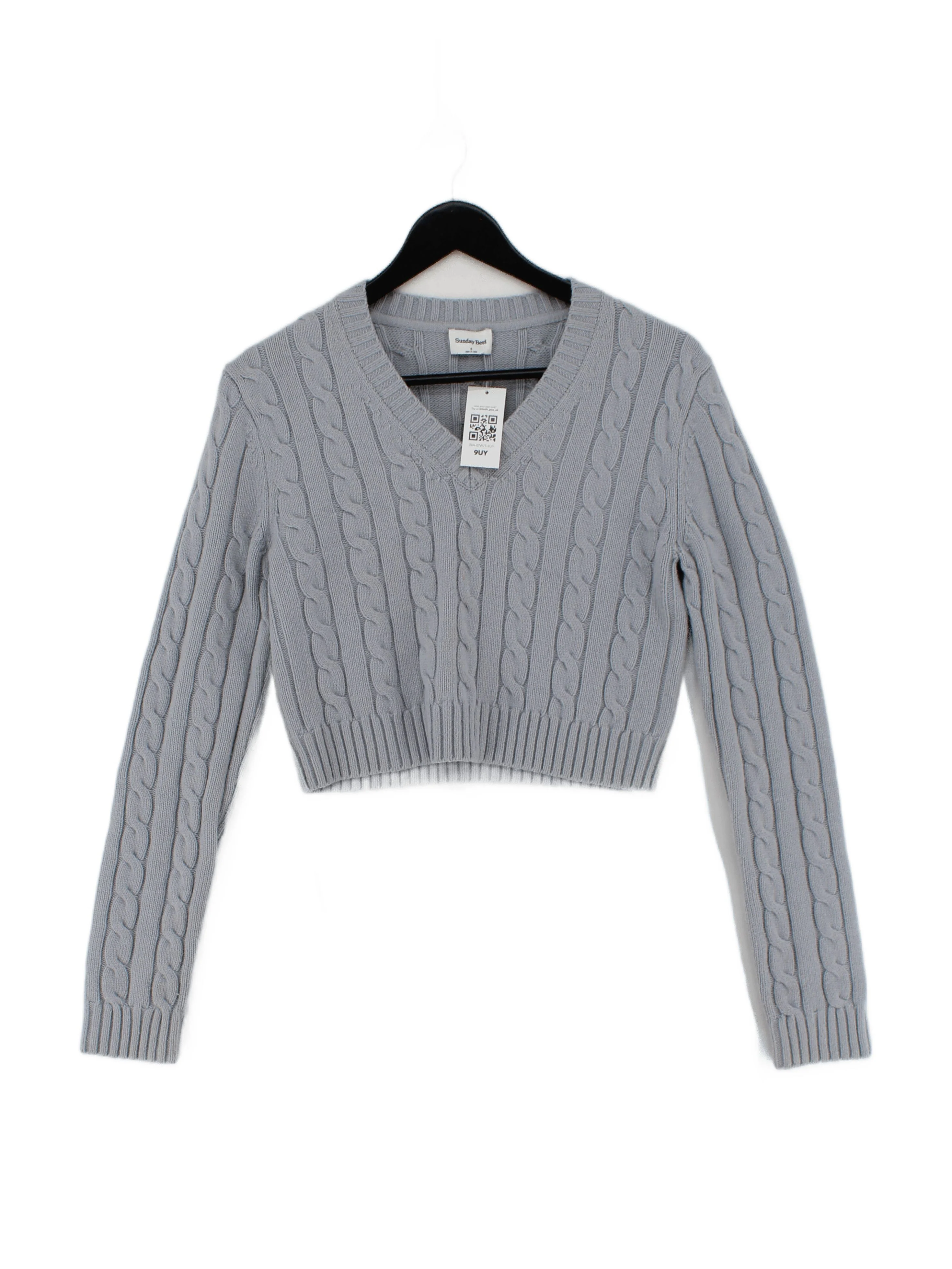 Sunday Best Women's Jumper S Grey Wool with Nylon, Cotton V-Neck Pullover