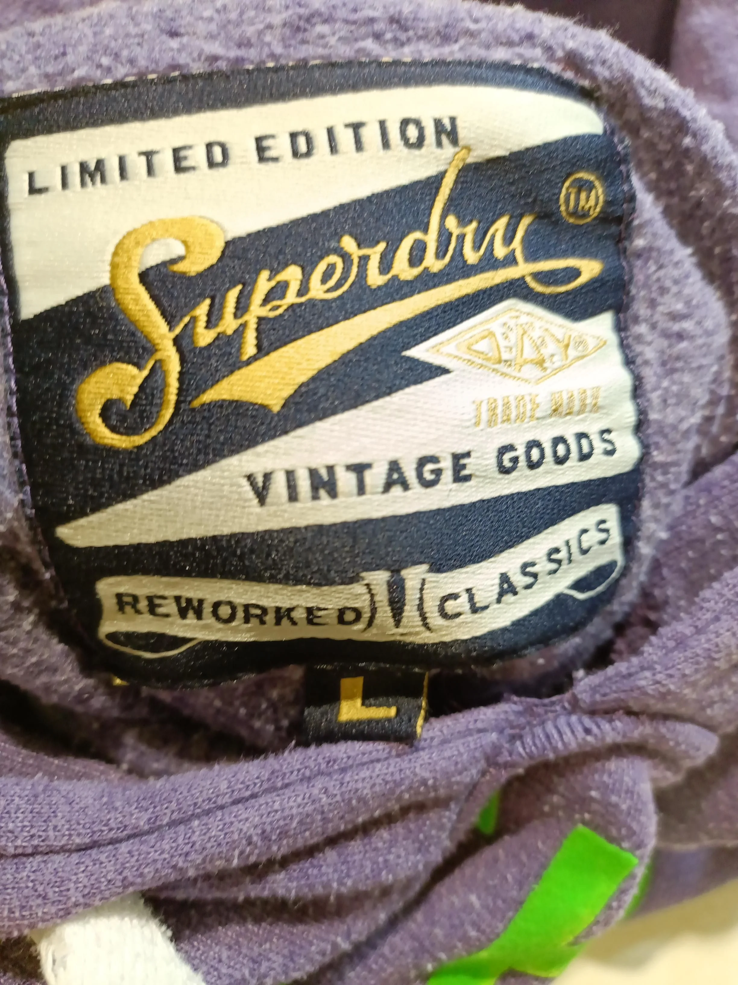 Superdry Men's Hoodie L Purple Graphic 100% Cotton Pullover - Image 8