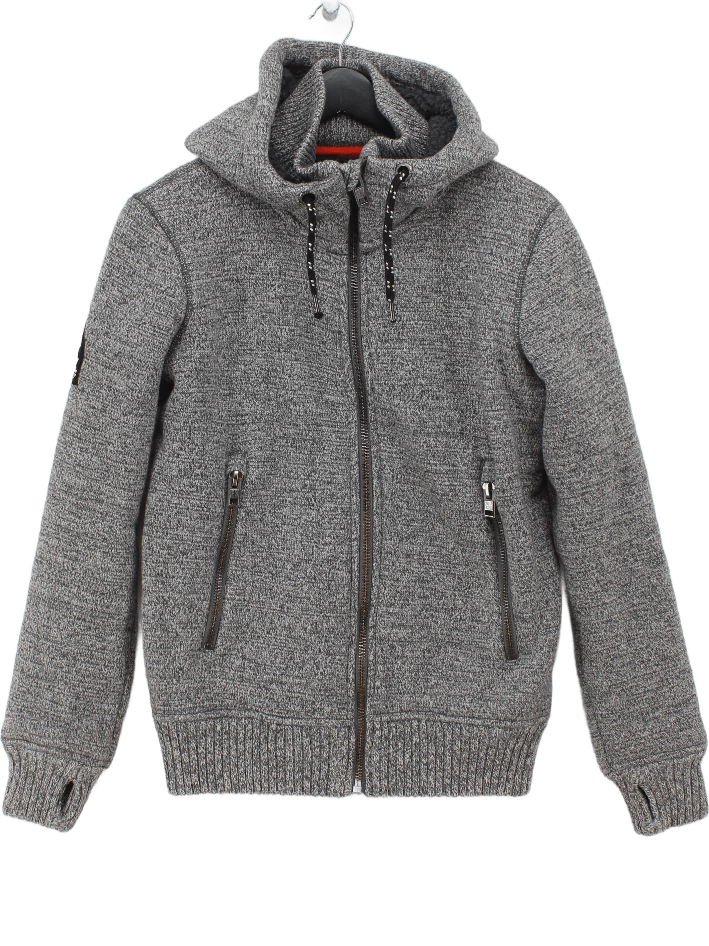 Superdry Men's Hoodie S Grey Polyester with Acrylic, Wool Pullover