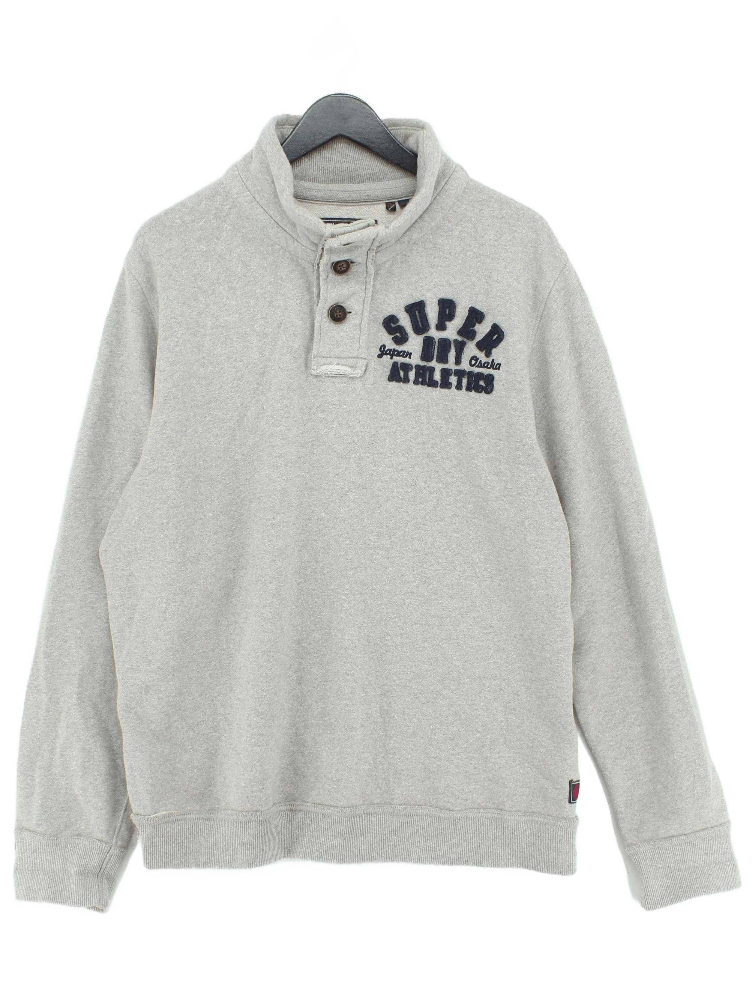Superdry Men's Jumper XXL Grey 100% Cotton Mock Neck Pullover