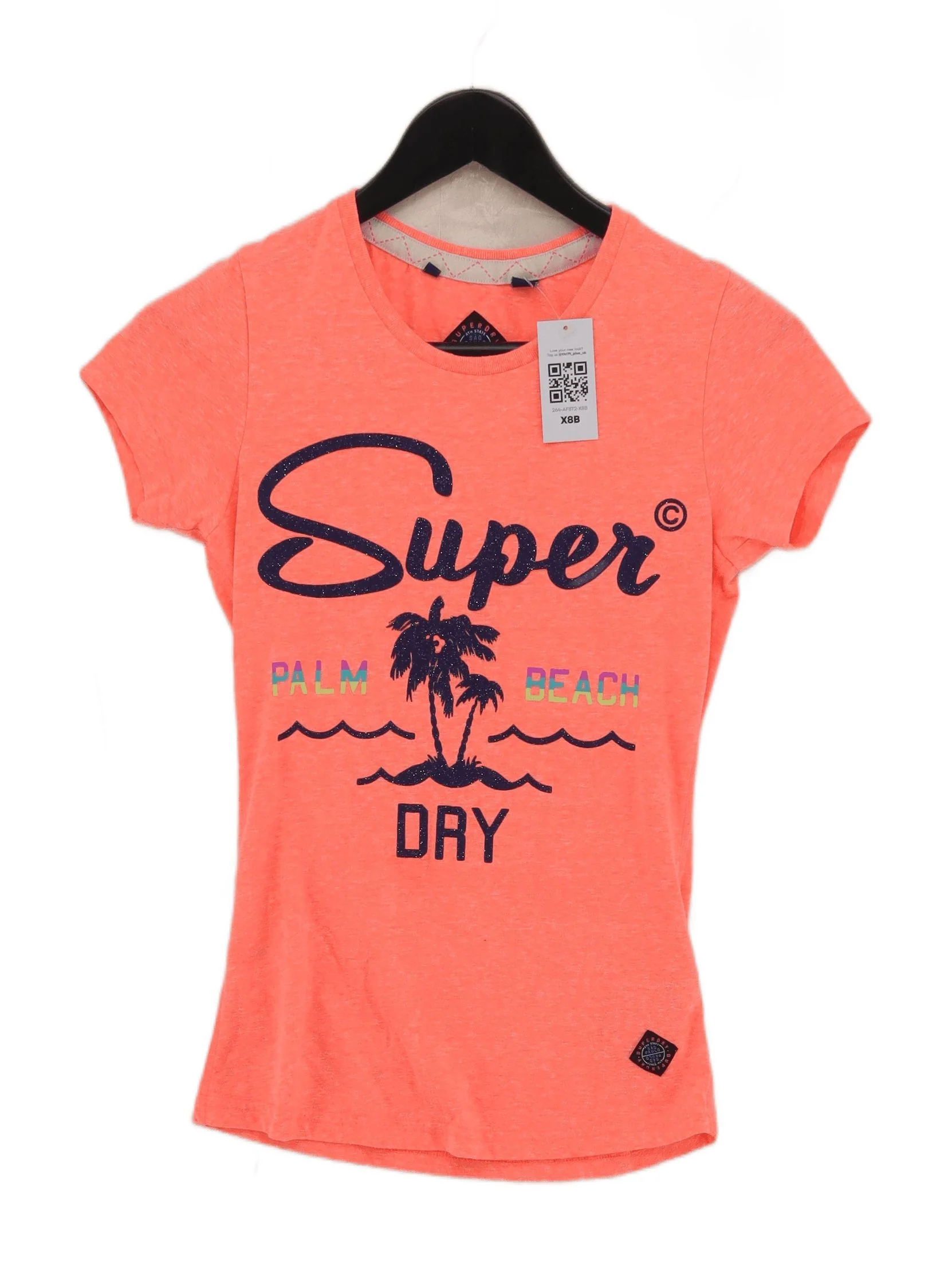 Superdry Women's T-Shirt S Orange Polyester with Cotton, Viscose Basic