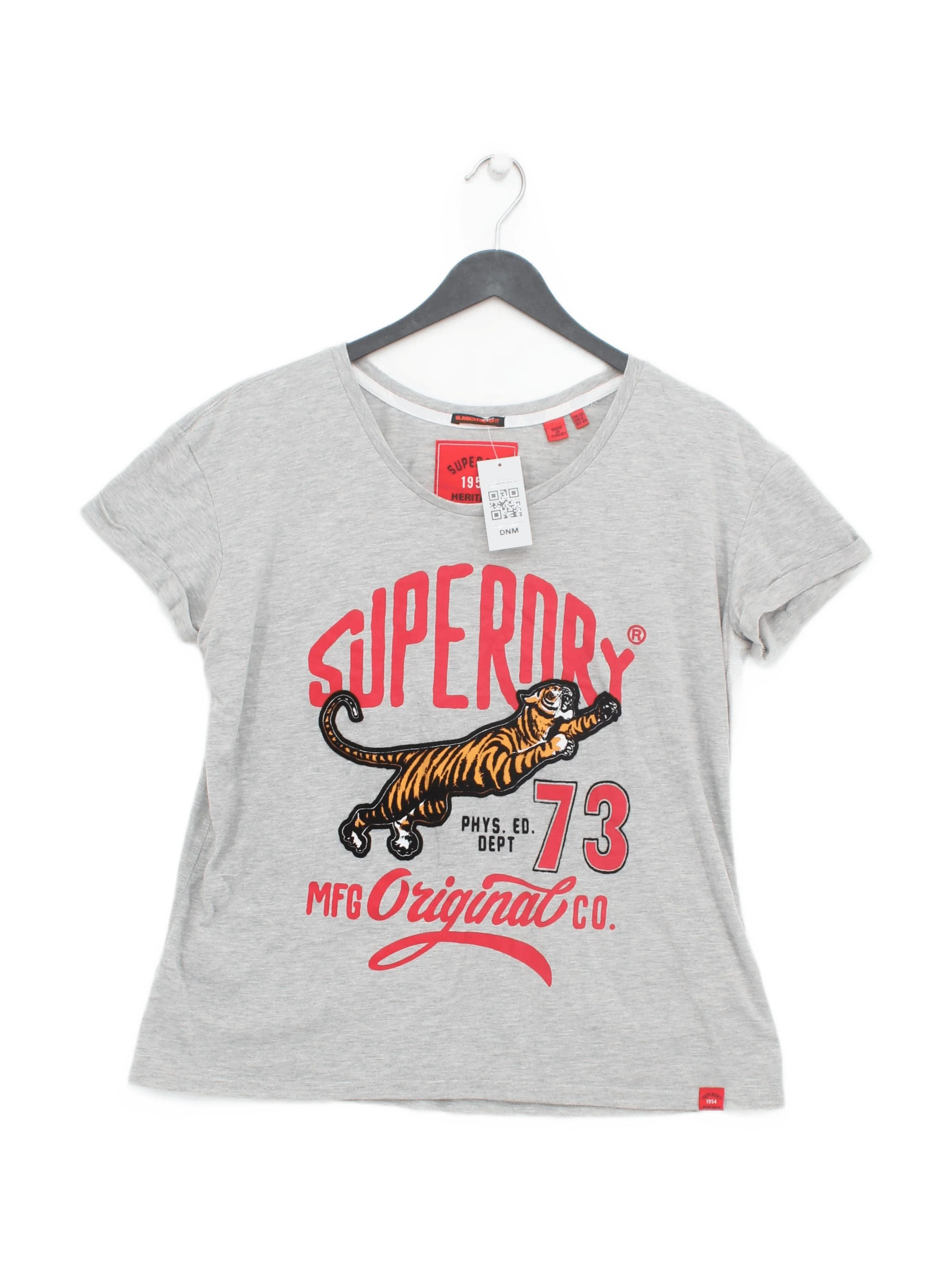 Superdry Women's T-Shirt UK 12 Grey Cotton with Polyester Basic