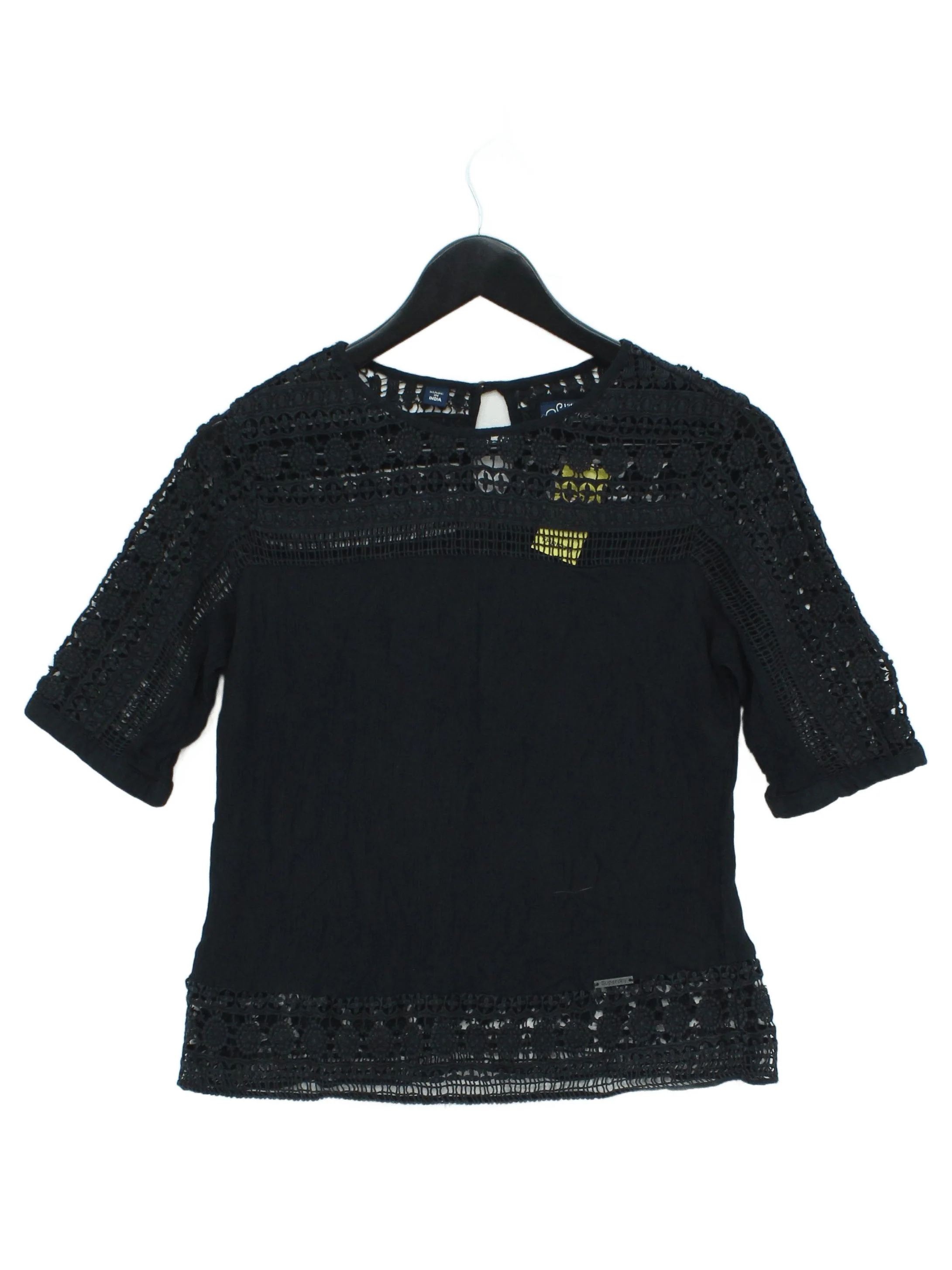Superdry Women's Top S Black 100% Other 3/4 Sleeve Round Neck Basic