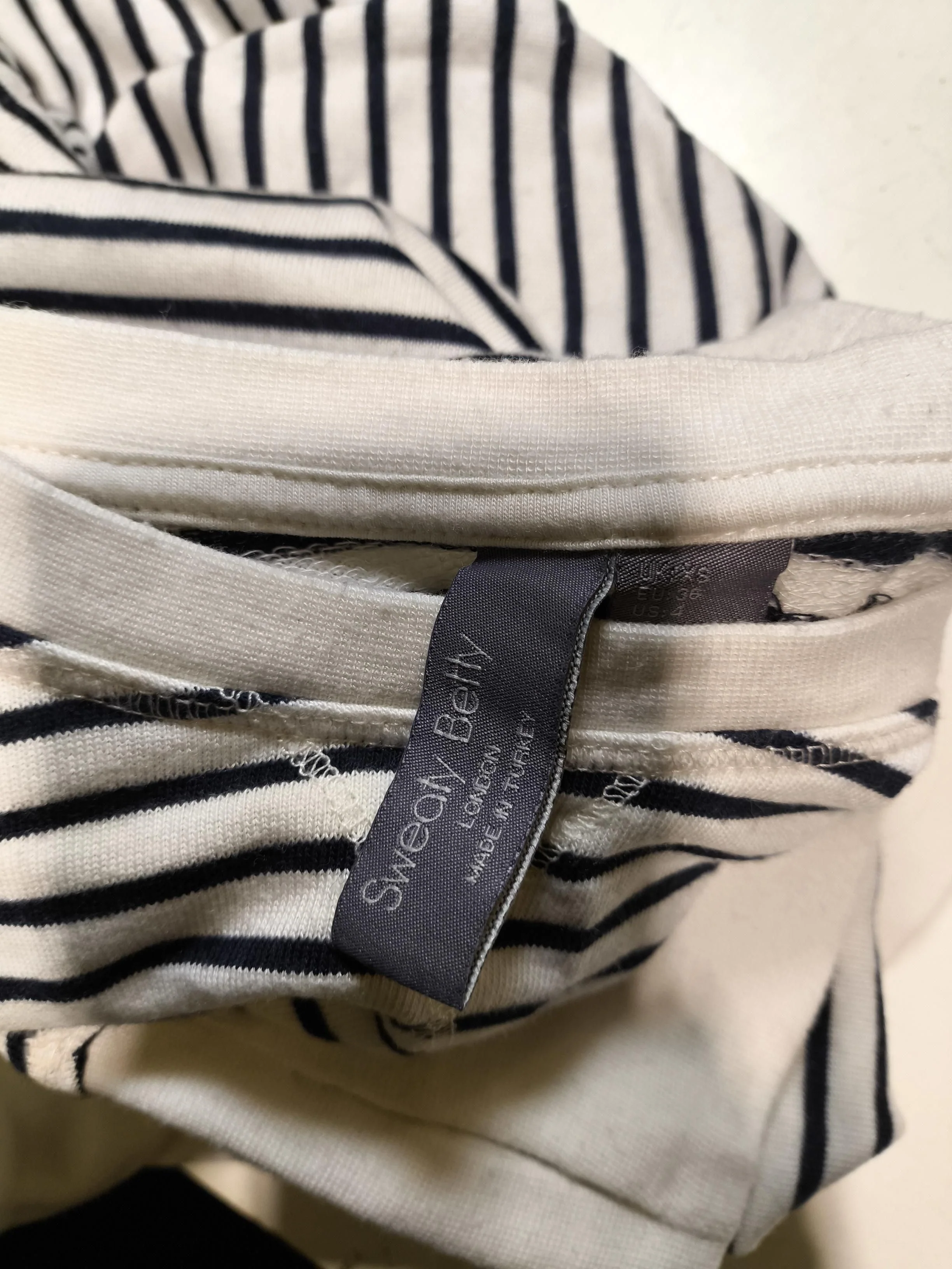 Sweaty Betty Women's Hoodie XS White Striped Cotton with Lyocell Modal Pullover - Image 9