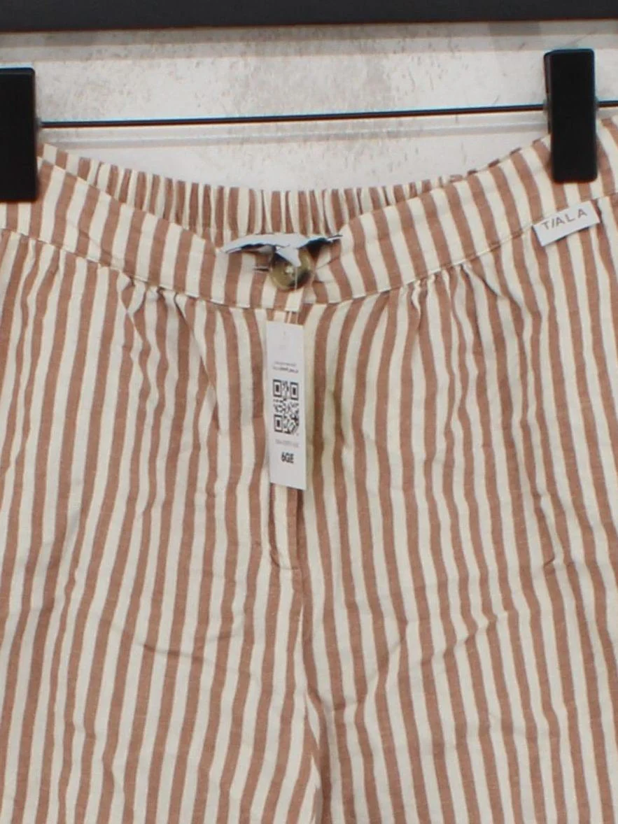 T/ALA Women's Shorts S Cream Striped Linen with Viscose Cut-Off - Image 3