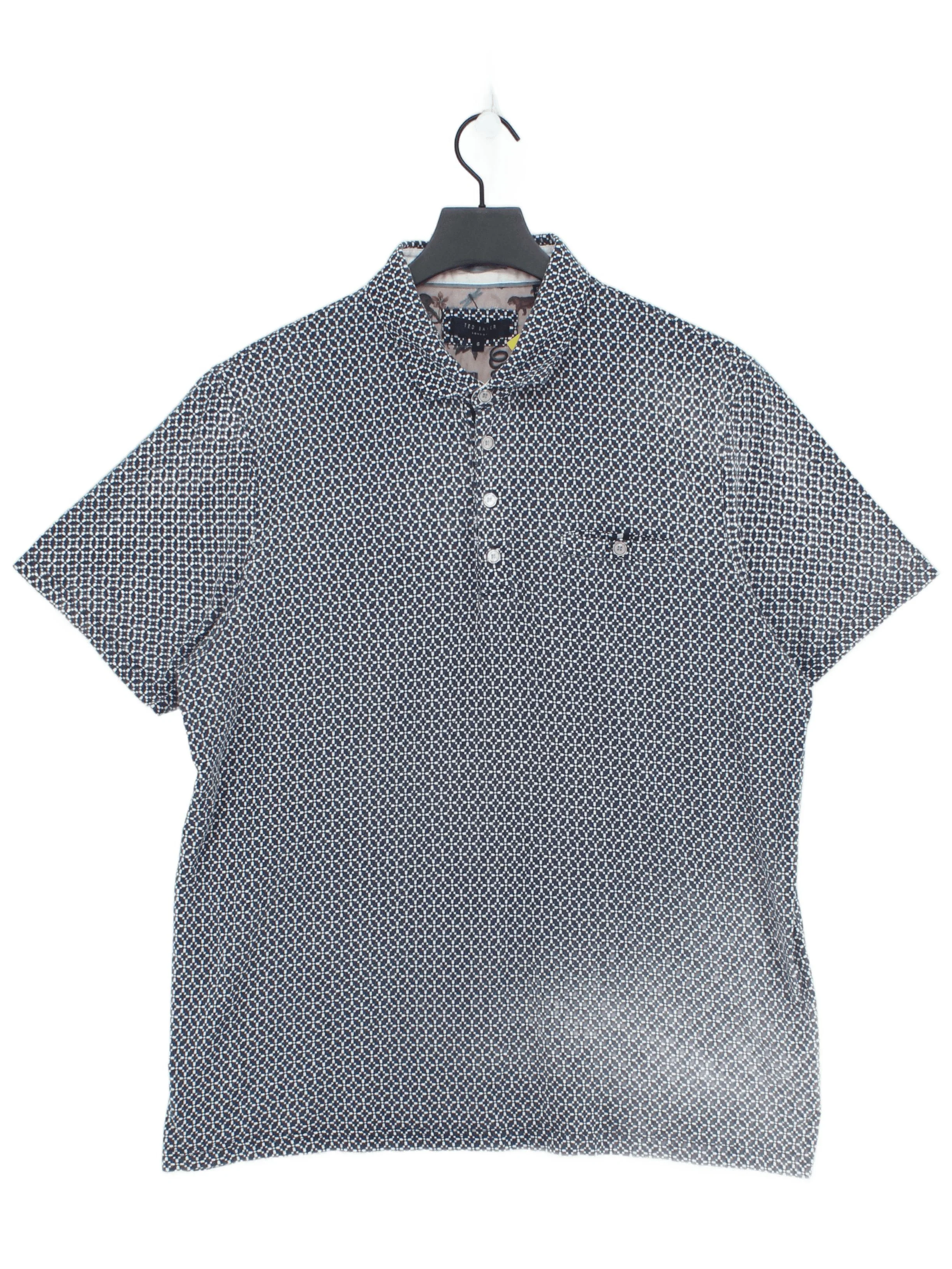 Ted Baker Men's Polo L Blue Geometric 100% Cotton Basic