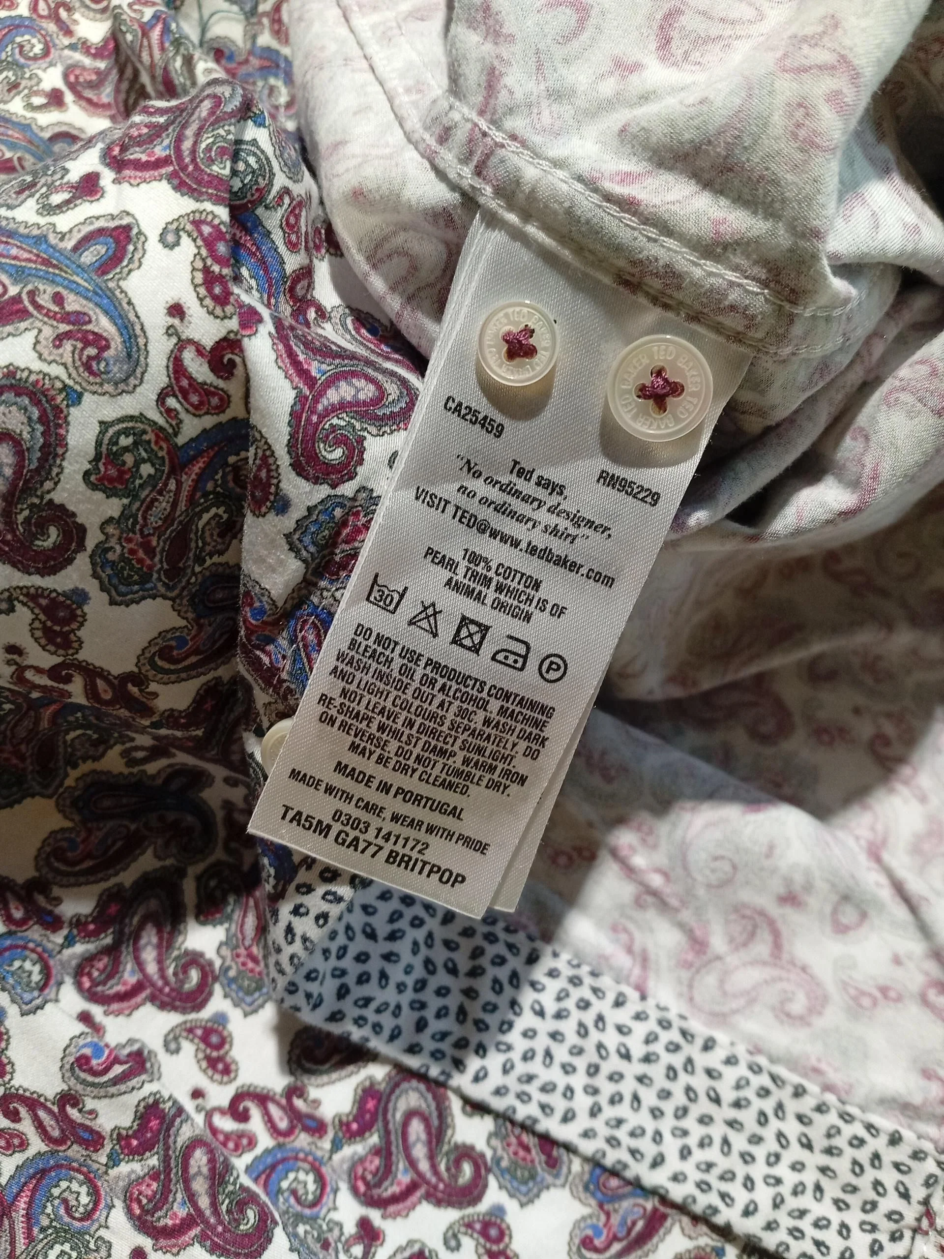 Ted Baker Men's Shirt L White Paisley 100% Cotton Basic - Image 6