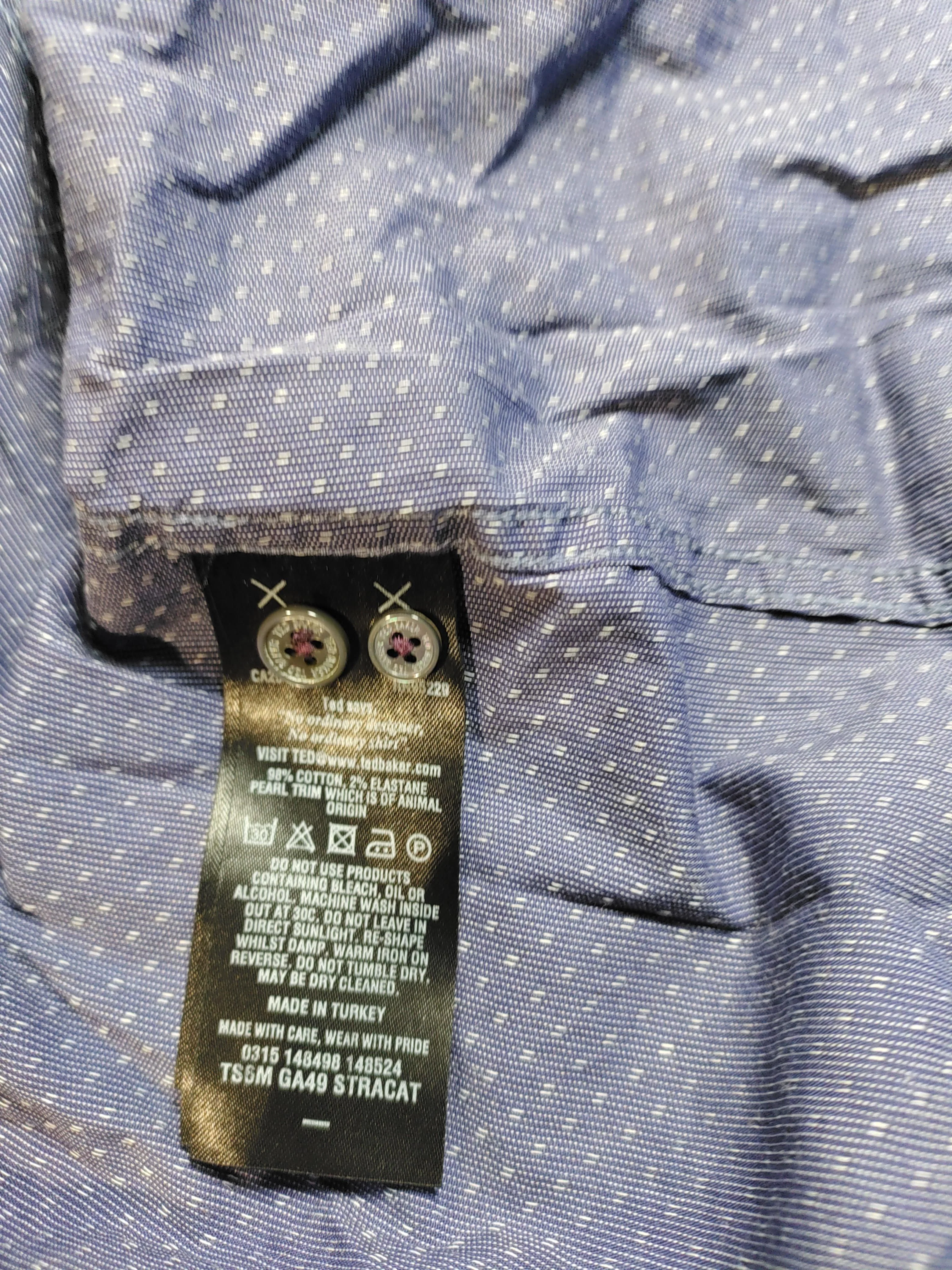 Ted Baker Men's Shirt M Blue Polkadot Cotton with Elastane Basic - Image 6