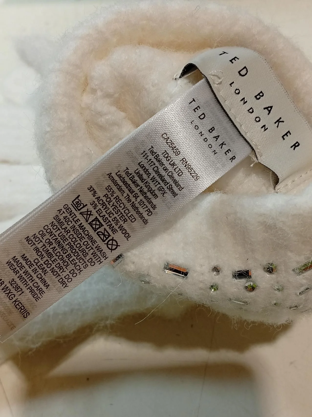 Ted Baker Women's Gloves White Polyester with Acrylic, Wool, Elastane Glove - Image 6