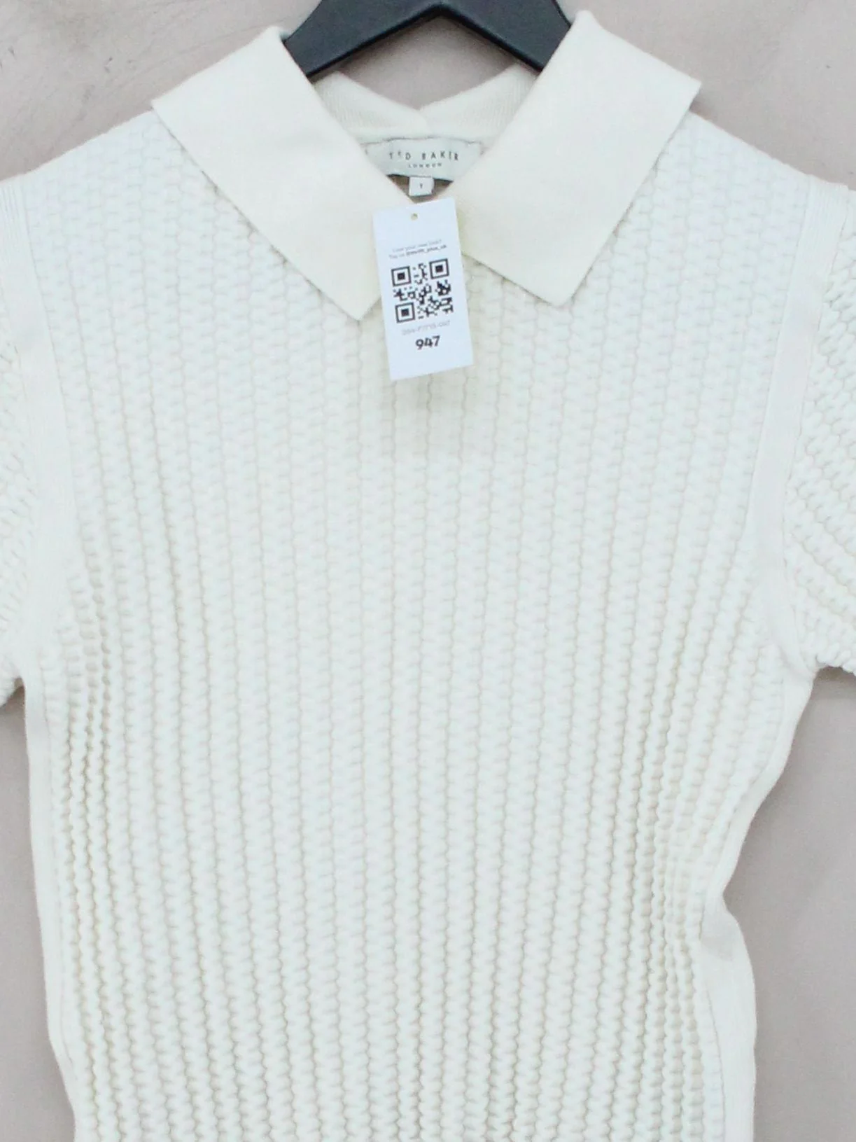 Ted Baker Women's Polo UK 8 Cream Viscose with Polyester Basic - Image 3