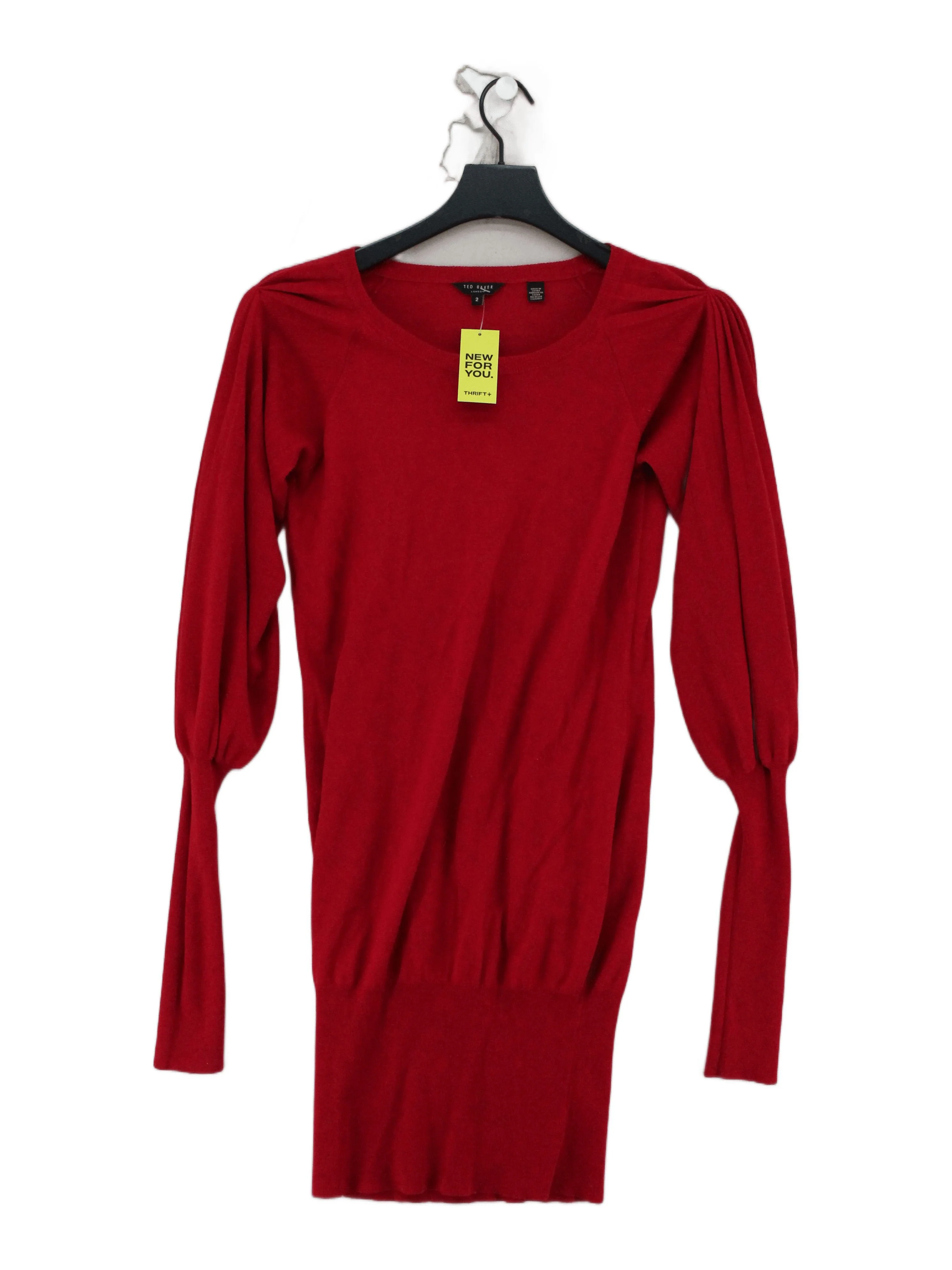 Ted Baker Women's Top UK 6 Red Wool with Silk Long Sleeve Round Neck Tunic