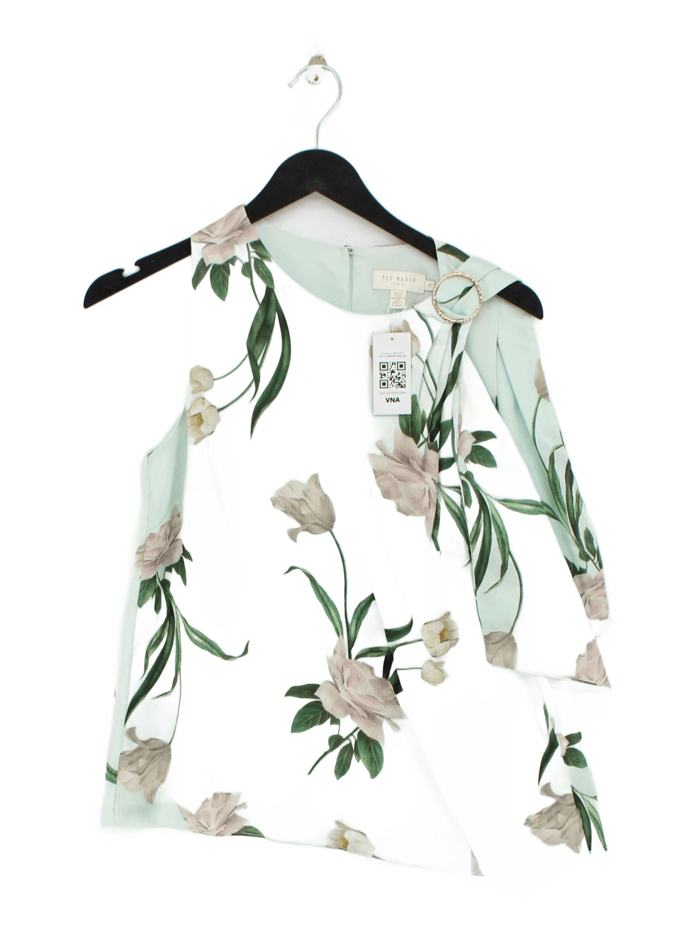 Ted Baker Women's Top UK 8 Green Floral 100% Other Sleeveless Round Neck Basic