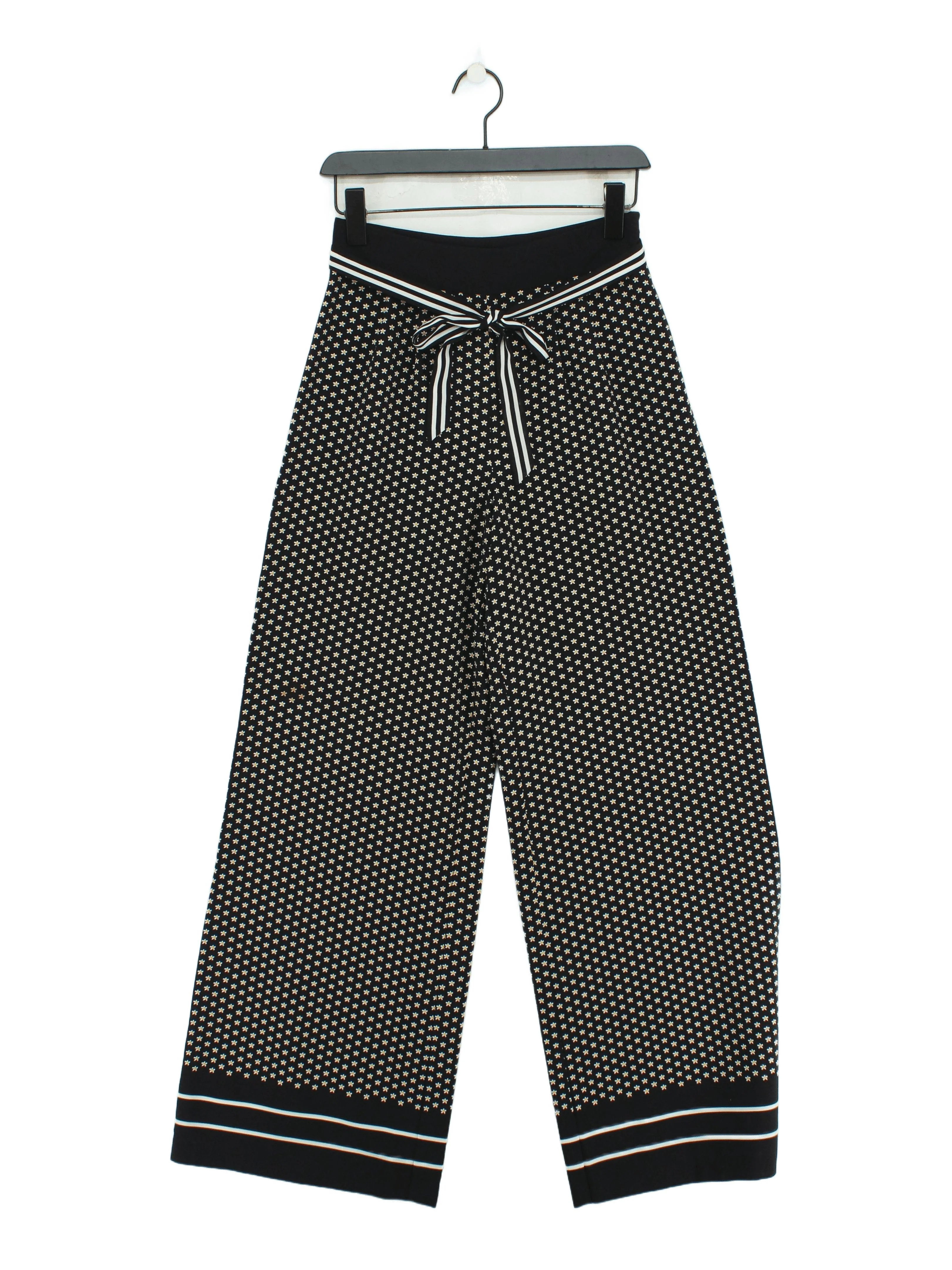 Ted Baker Women's Trousers UK 8 Black Floral 100% Polyester Wide-Leg Chino