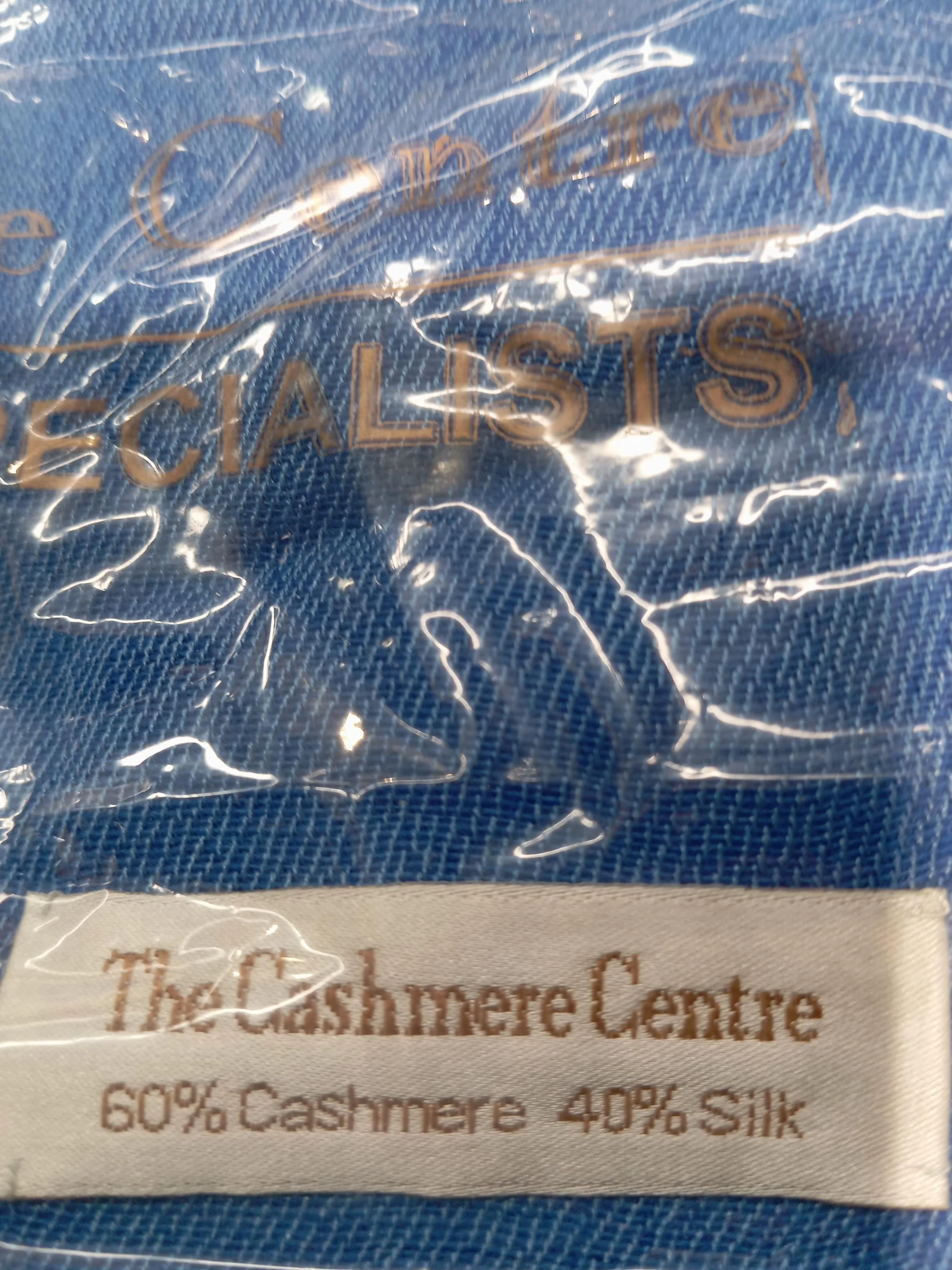 The Cashmere Centre Men's Scarf Blue Cashmere with Silk Scarf - Image 5