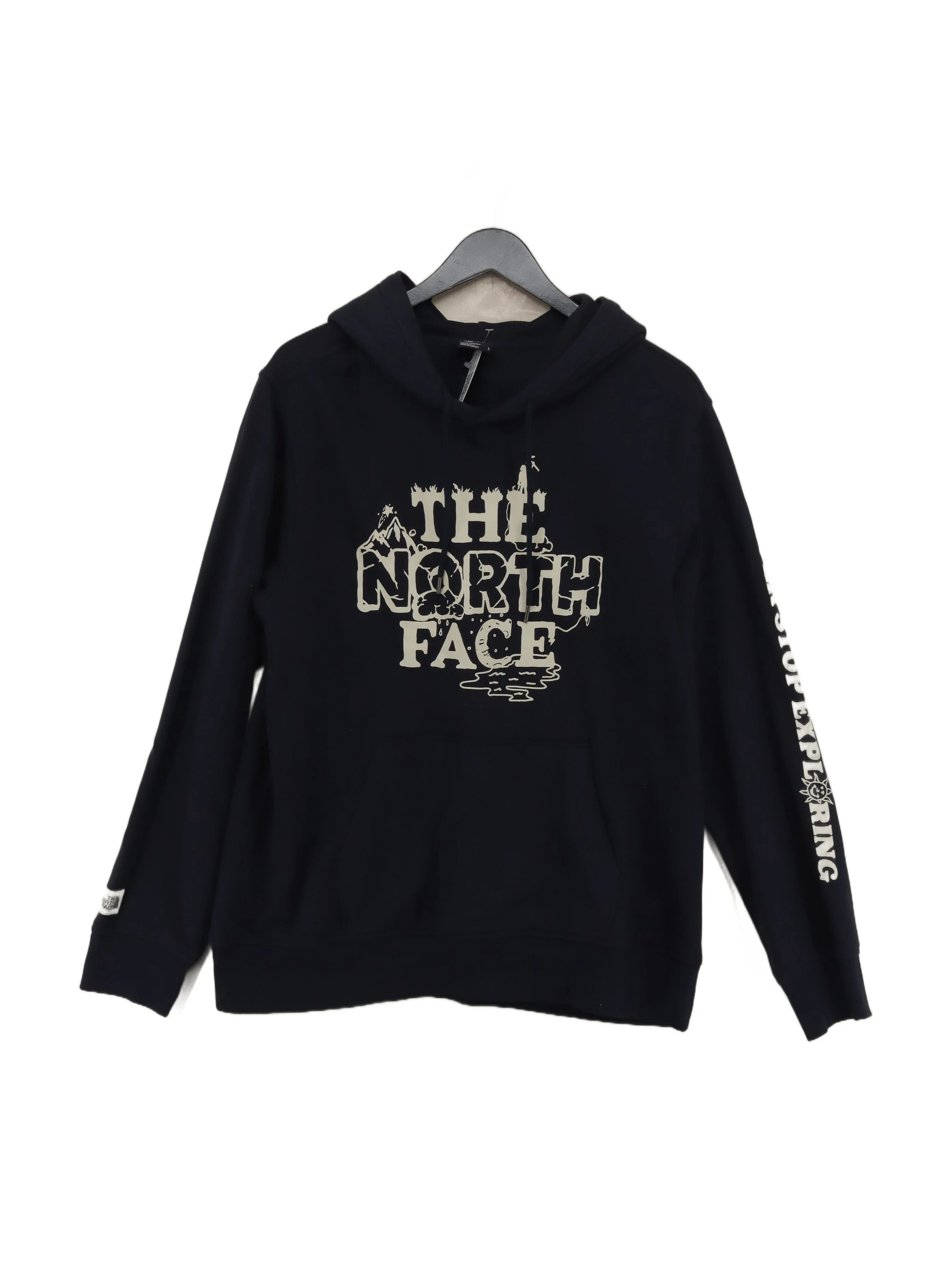 The North Face Men's Hoodie L Black Graphic Cotton with Polyester Pullover