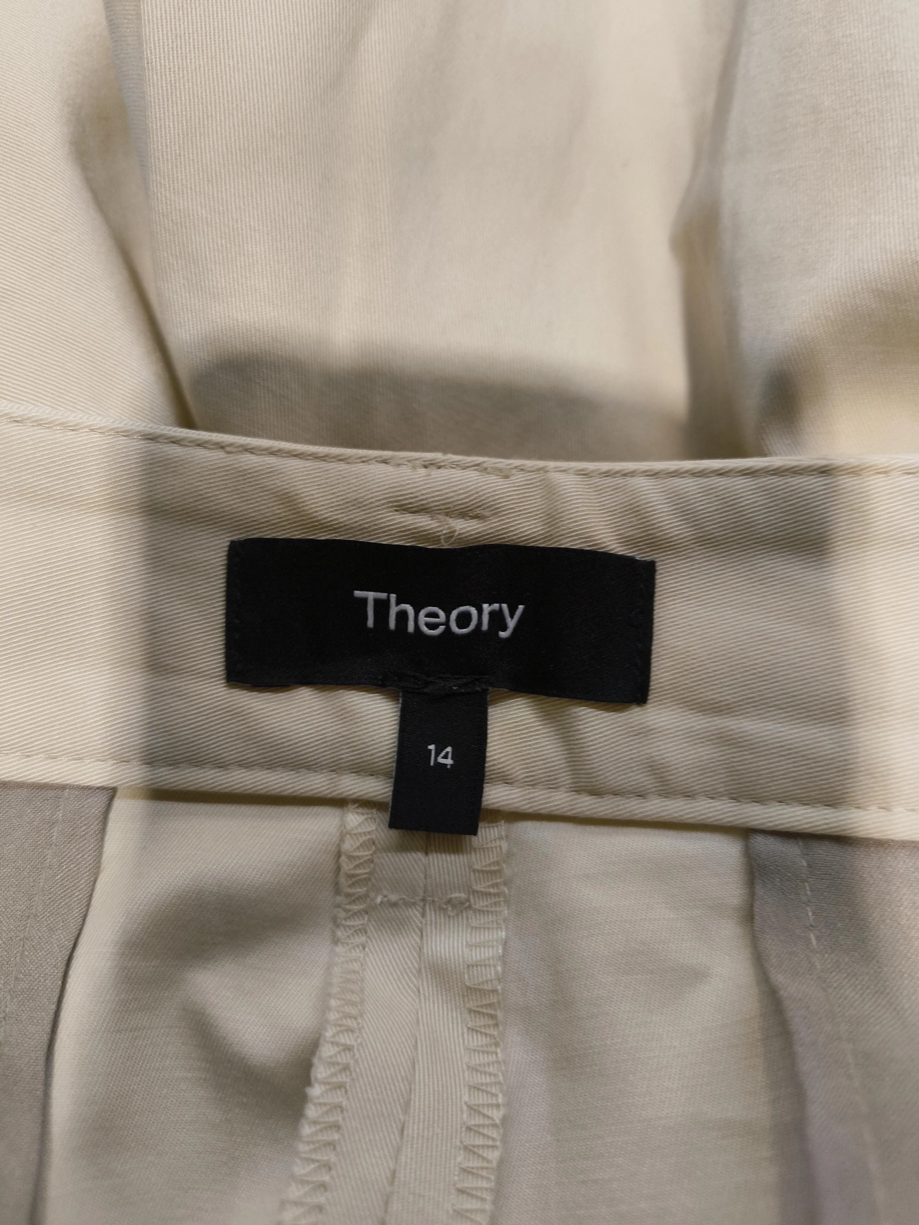 Theory Women's Trousers UK 18 Cream Cotton with Elastane Wide-Leg Capri - Image 5